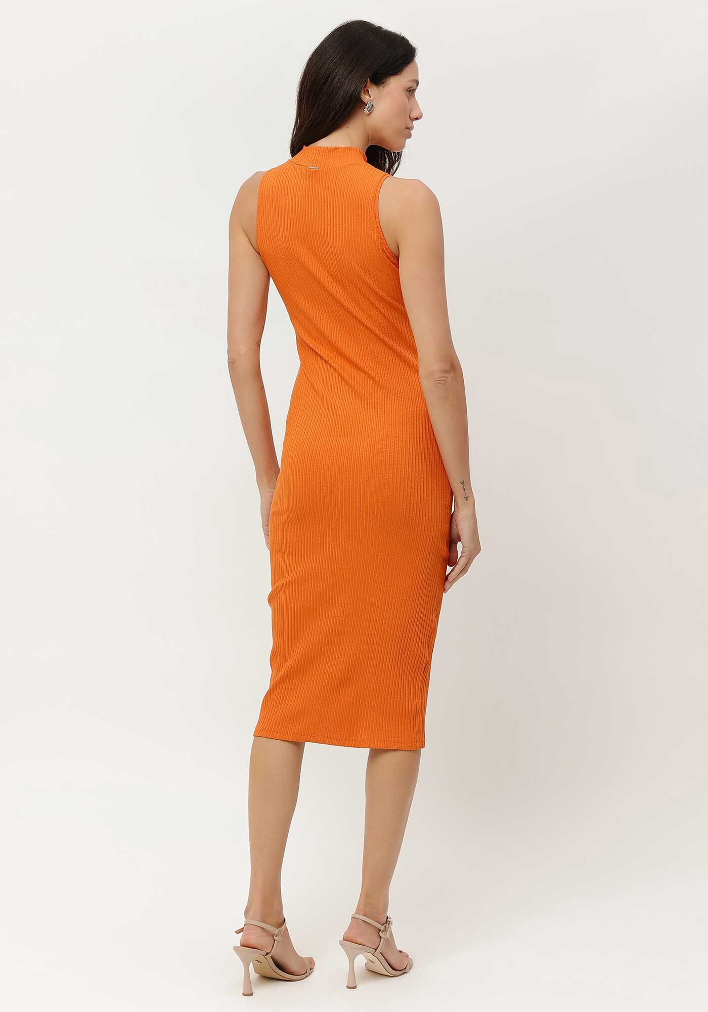 Vestido Midi Canelado com Gola Alta, , large.