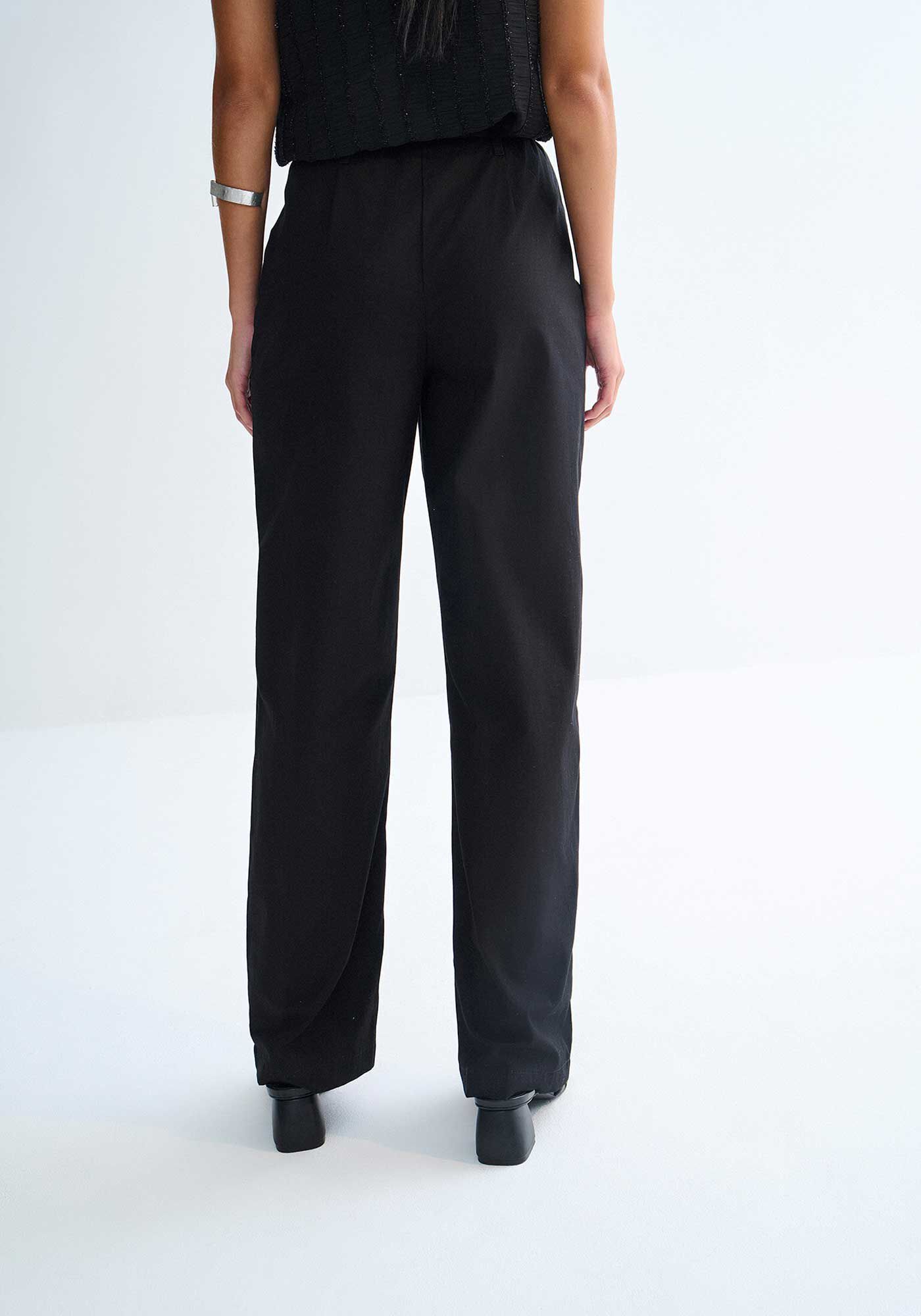 Cal&ccedil;a Reta Alfaiataria Cintura Alta com Cinto, PRETO REATIVO, large.