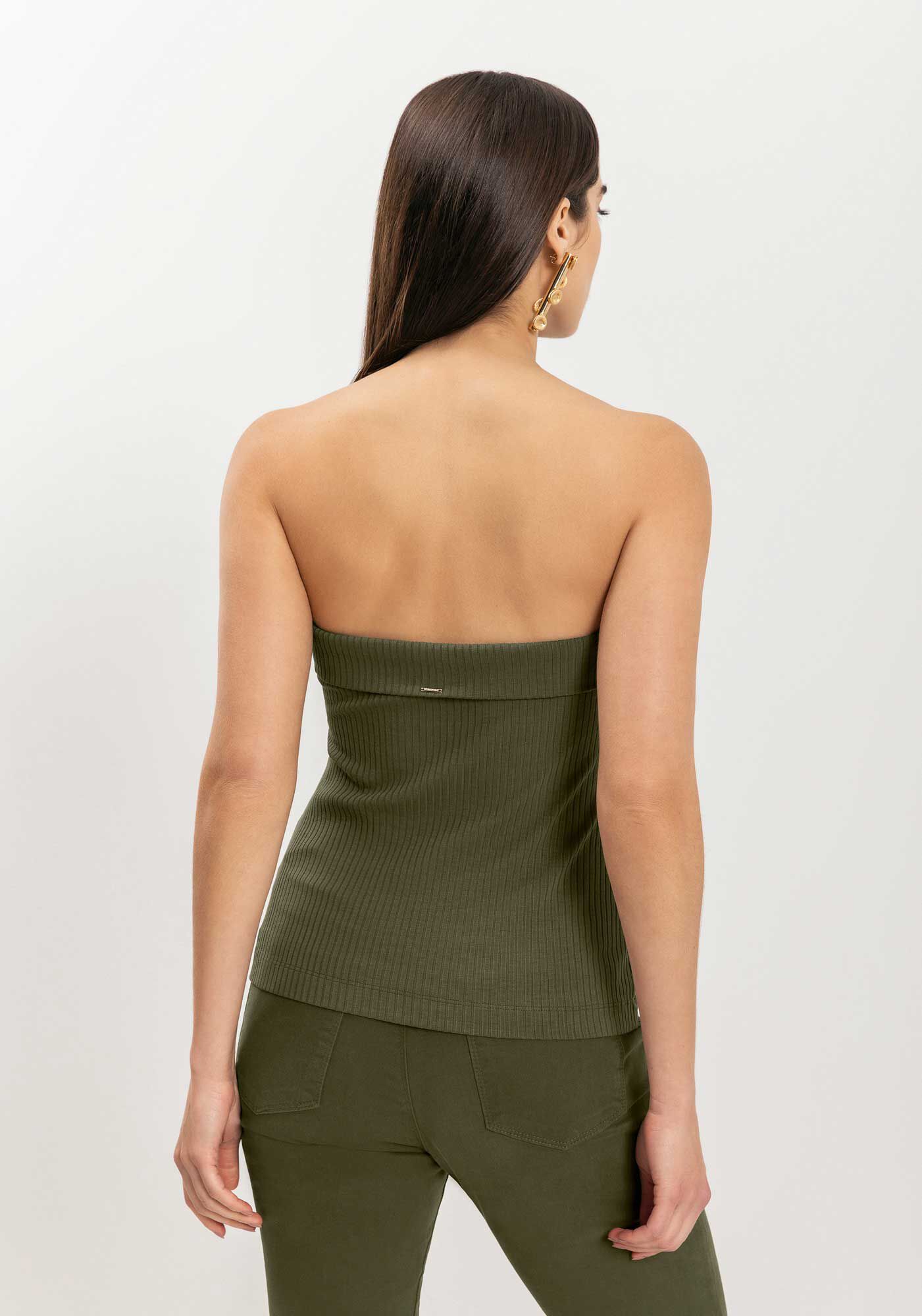 Blusa Sem Mangas Com Bot&otilde;es E Abertura Em Malha Canelada, , large.