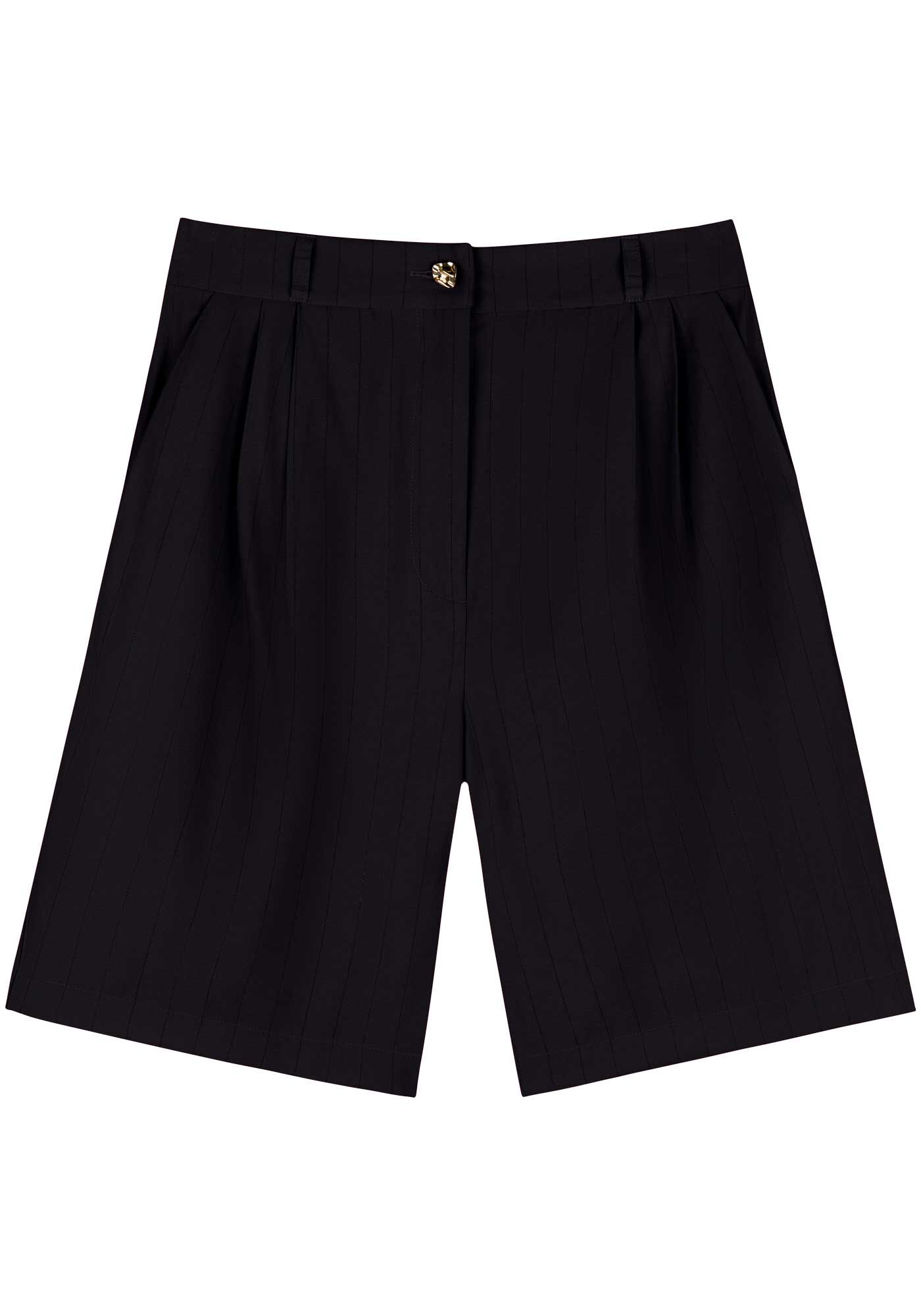 Shorts De Cintura Alta Riscas De Giz Em Tecido Alfaiataria, PRETO, large.