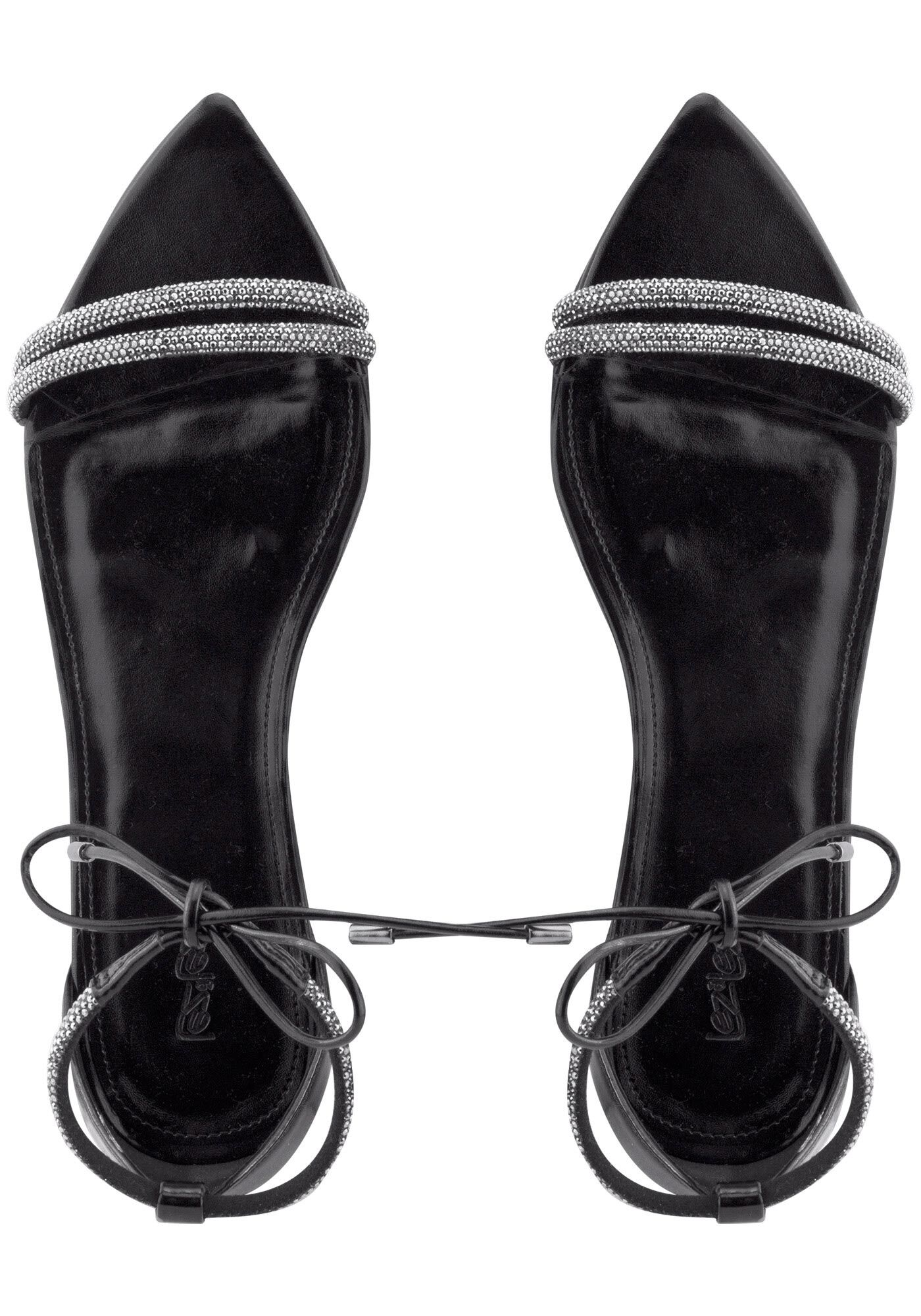 Sand&aacute;lia Rasteira Bico Fino com Strass, PRETO REATIVO, large.