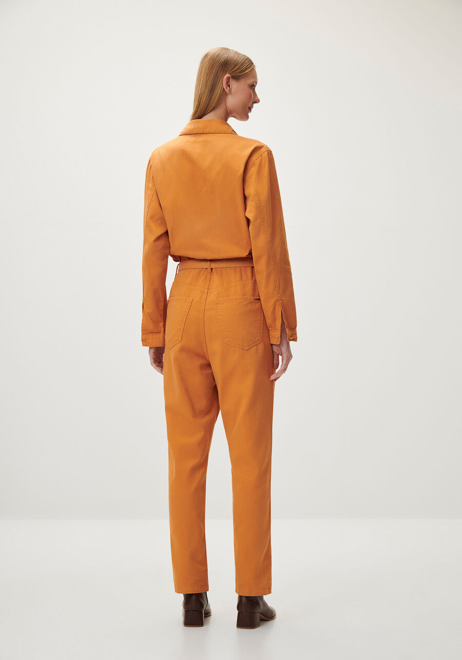 Macacão Longo Sarja Utilitário com Cinto, LARANJA RUST. Macacão Longo Sarja Utilitário com Cinto, LARANJA RUST, large.