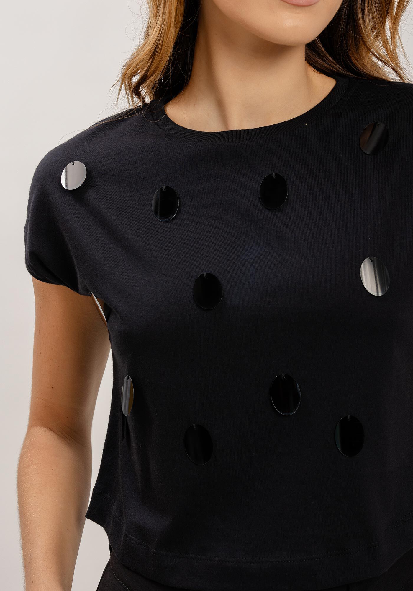 T-shirt em Malha com M&aacute;xi Paet&ecirc;s, , large.