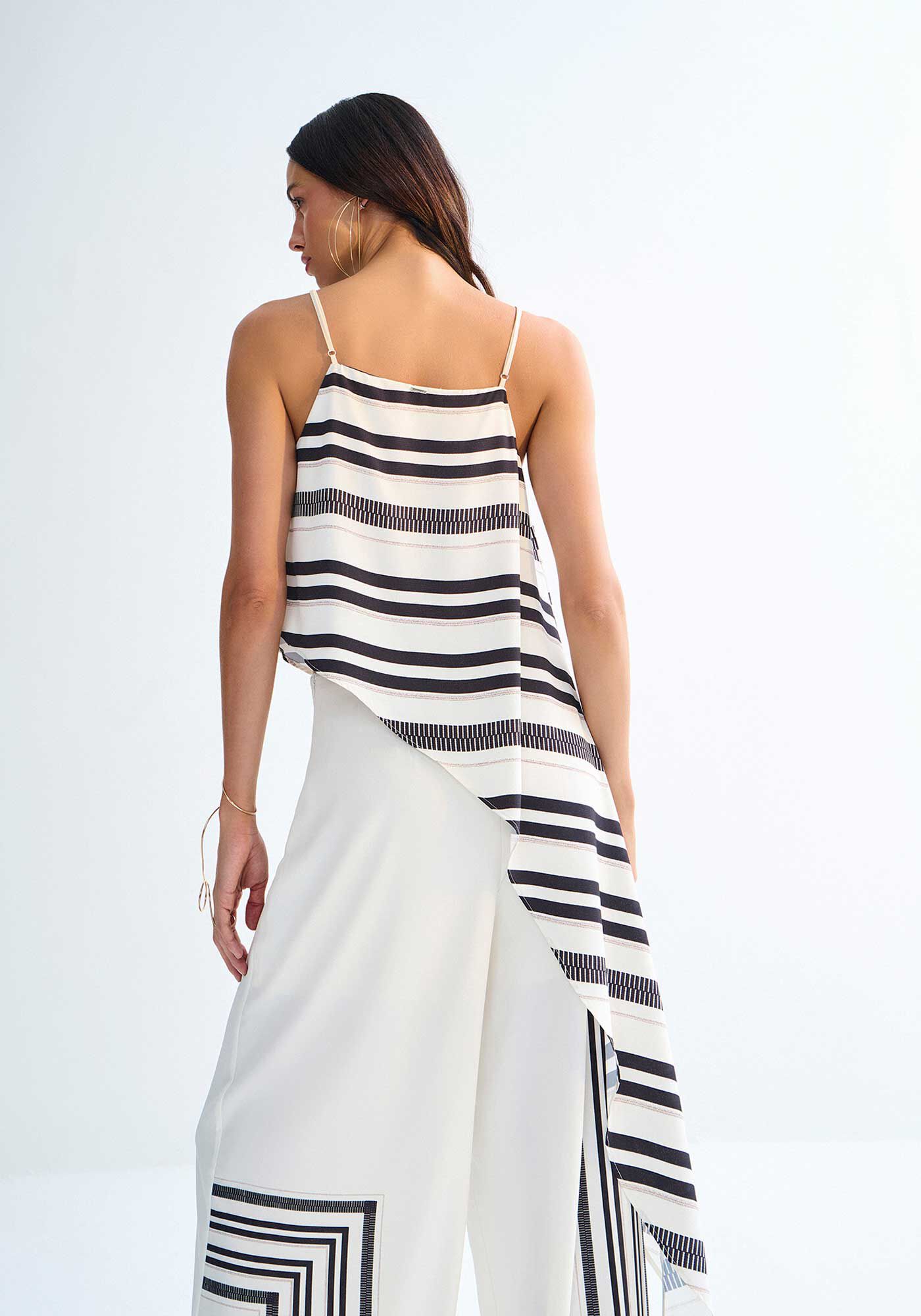 Blusa Assim&eacute;trica Listrada com M&aacute;xi Ponta, , large.