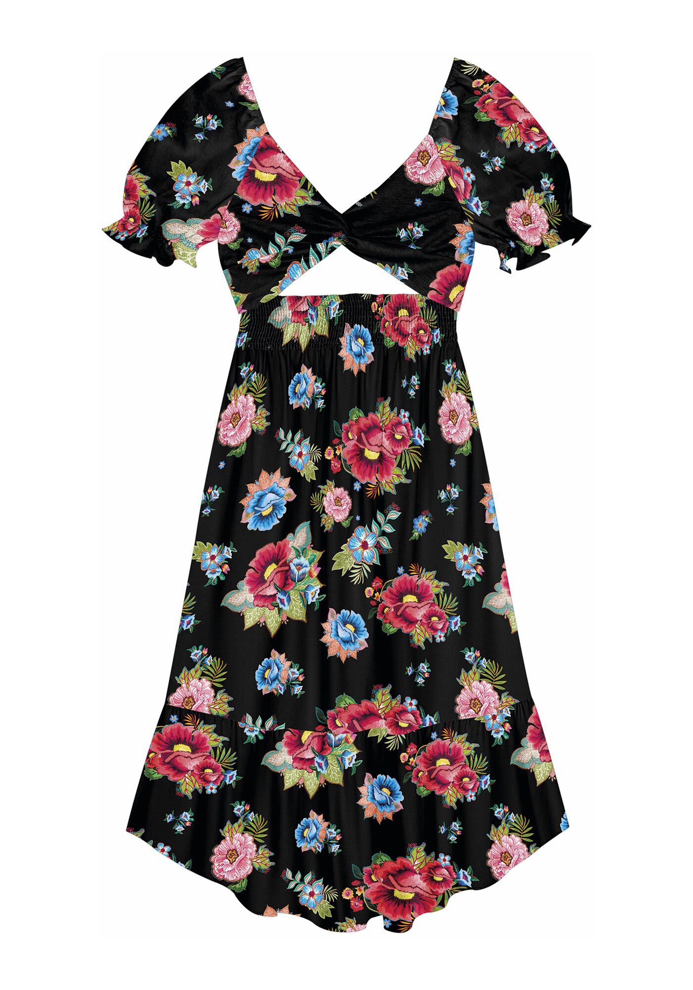 Vestido Midi em Viscose com Recorte Busto, , large.