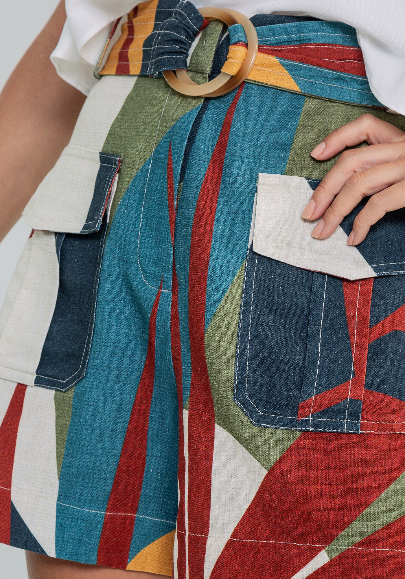 Shorts Cintura Alta Bolsos Linho, , large.