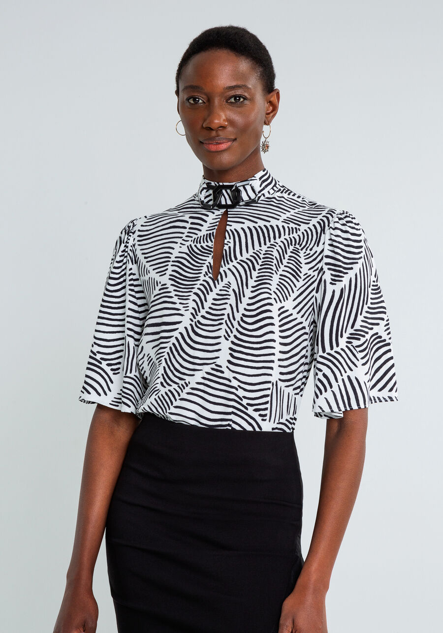 Blusa Corrente Gola Alta Estampa, REFLEXOS. Blusa Corrente Gola Alta Estampa, REFLEXOS, large.