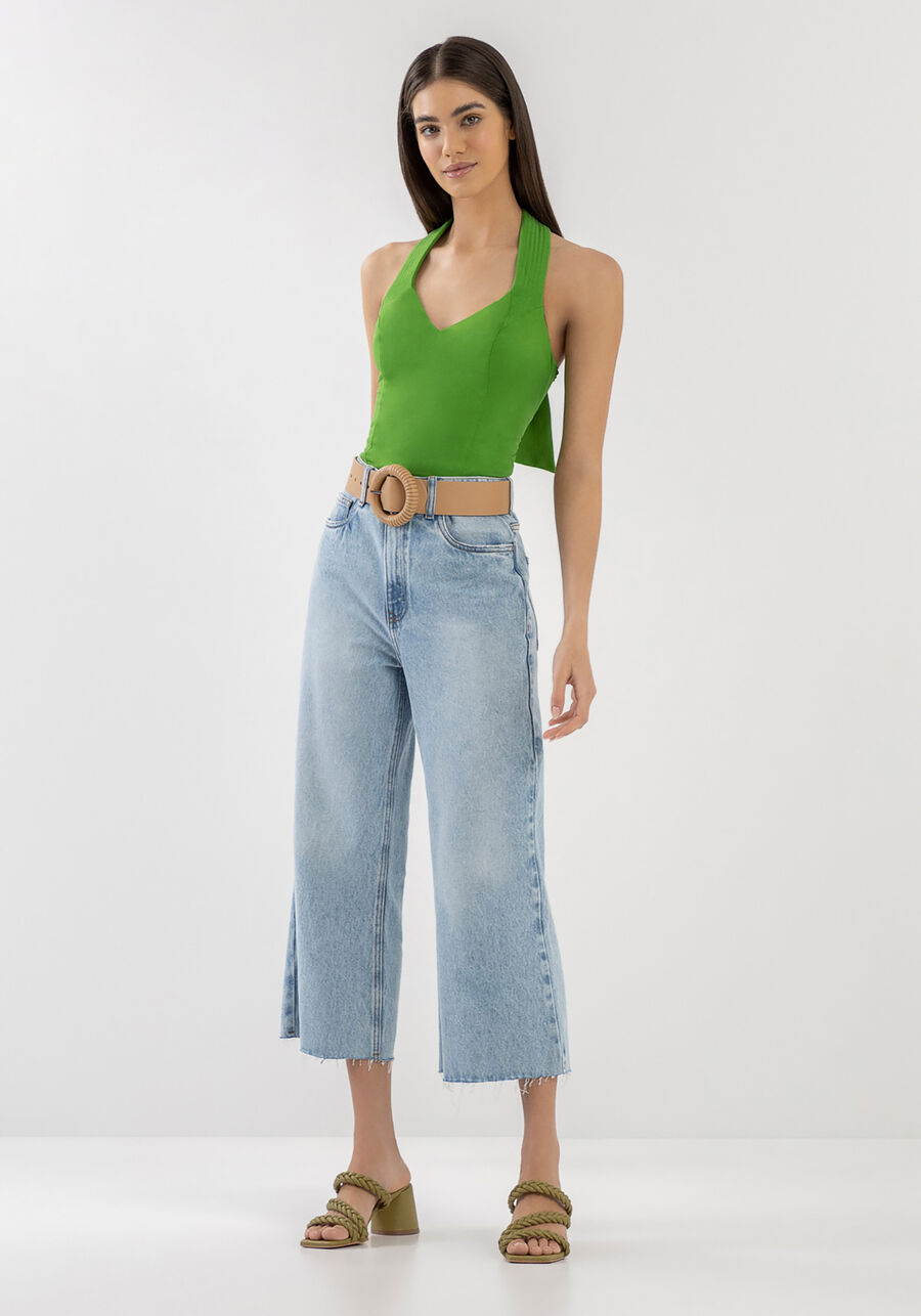 Blusa Cropped em Viscose Frente Única, VERDE MONTANHA. Blusa Cropped em Viscose Frente Única, VERDE MONTANHA, large.
