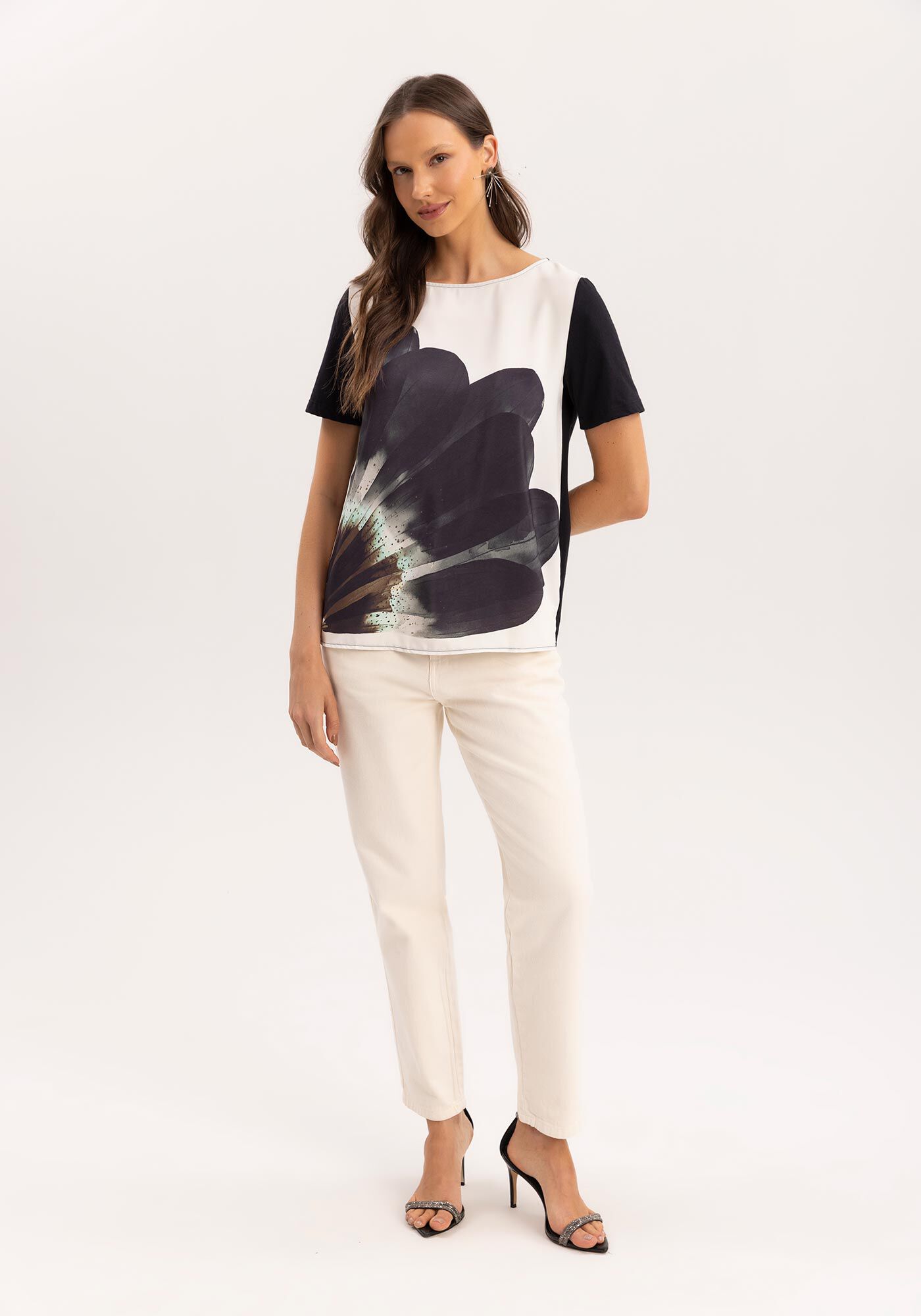 Blusa em Malha e Tecido Estampado, , large.