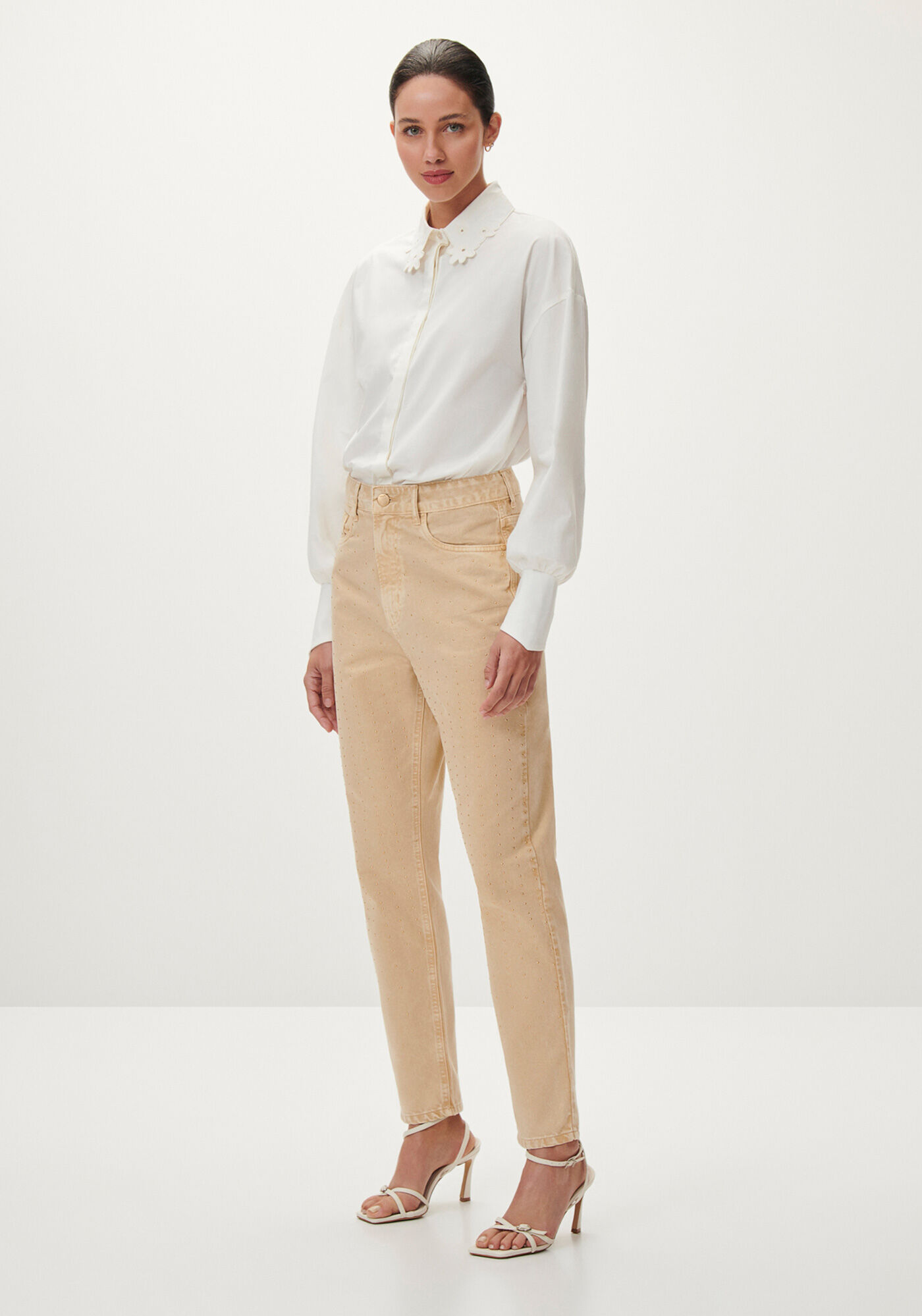 Camisa Manga Longa com Flores Gola, , large.