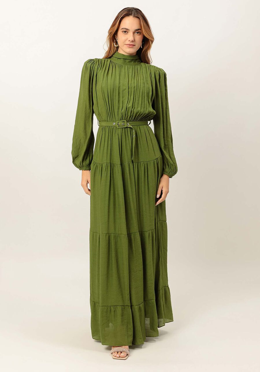 Vestido Longo Gola Alta em Shantung com Cinto, . Vestido Longo Gola Alta em Shantung com Cinto, , large.
