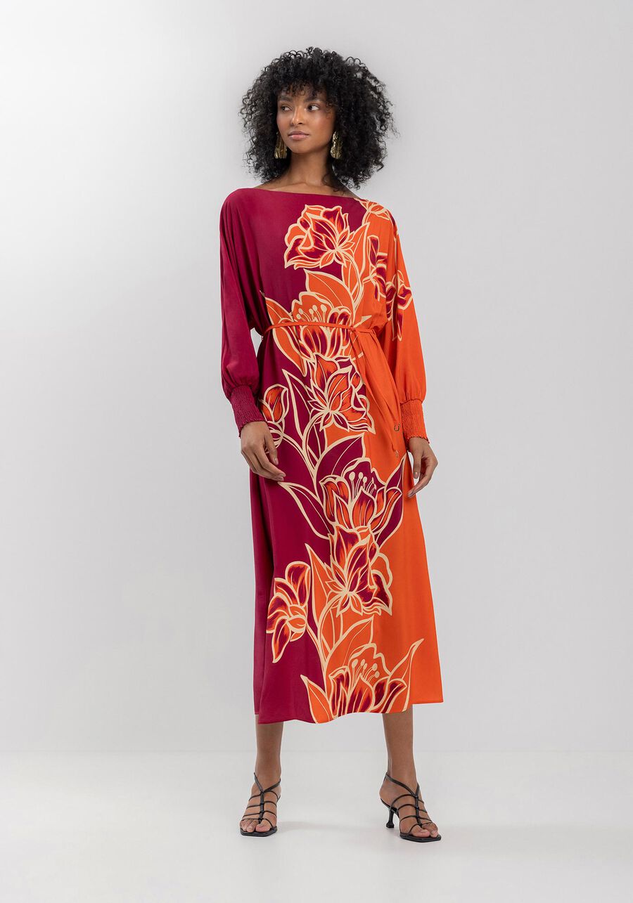 Vestido Midi Chá Ombro A Ombro Estampado Em Viscose, . Vestido Midi Chá Ombro A Ombro Estampado Em Viscose, , large.