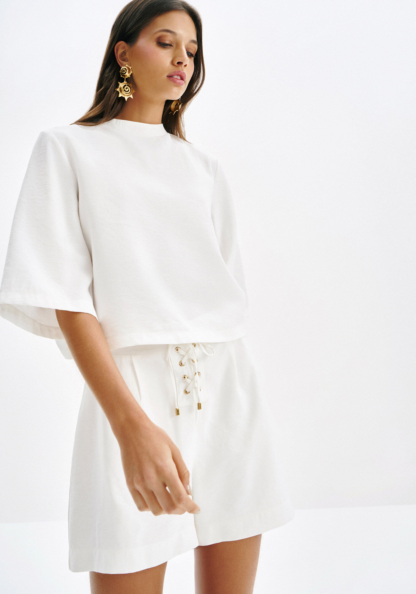 Blusa M&aacute;xi Mangas com Gola, , large.