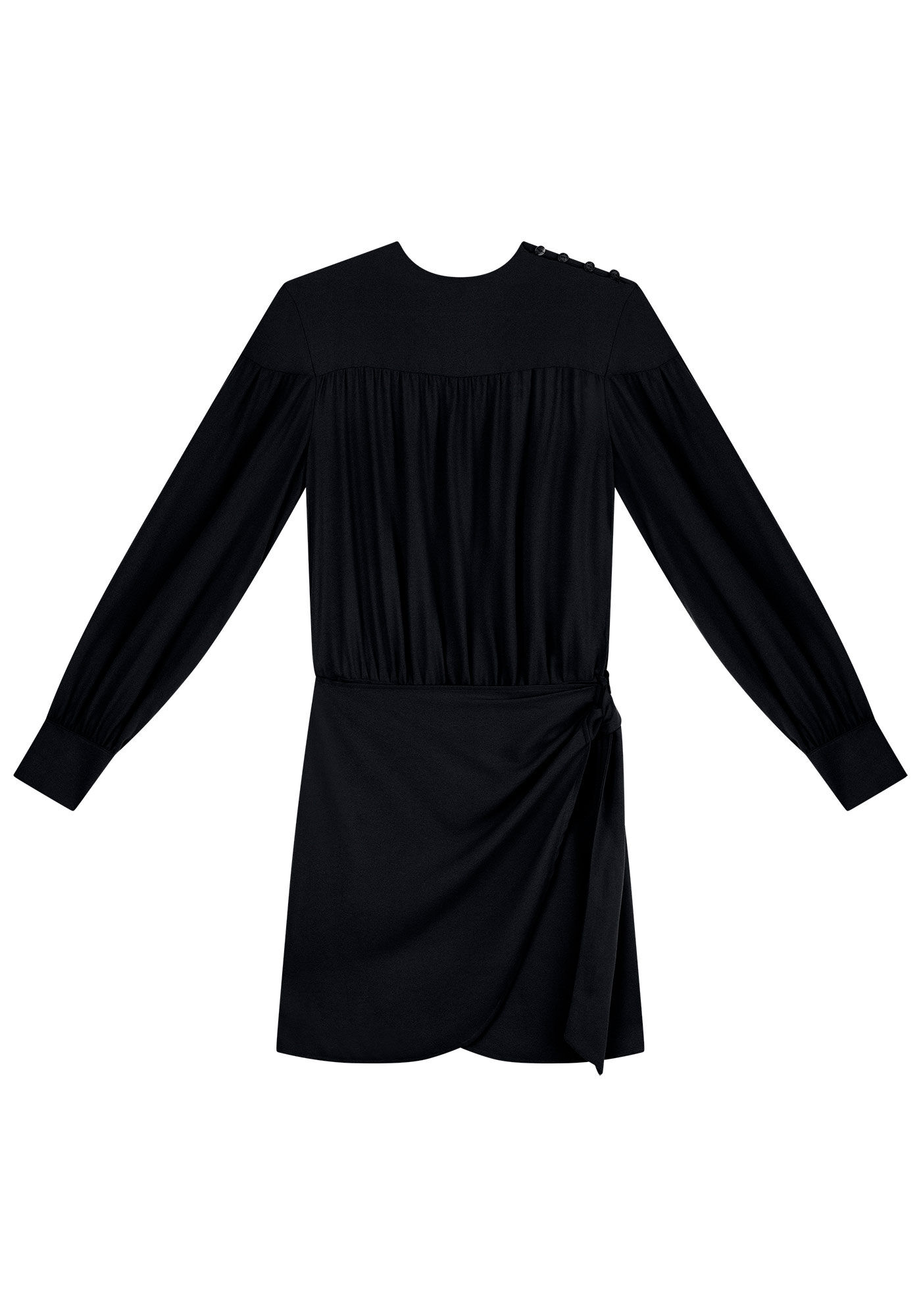 Vestido Curto Franzido em Crepe com Amarra&ccedil;&atilde;o, , large.