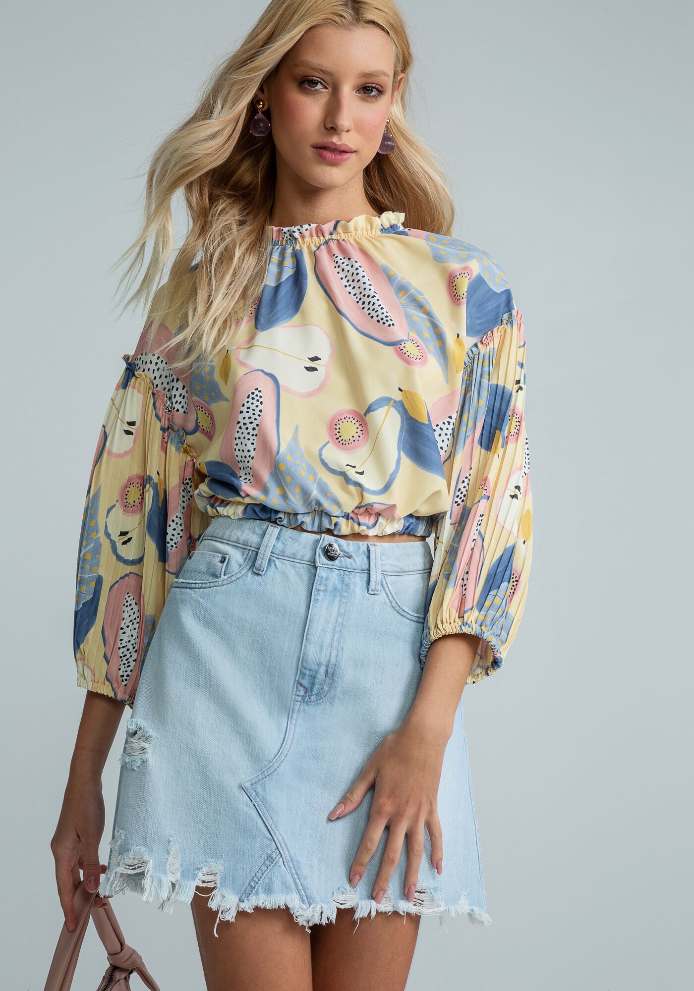 Blusa Manga 3/4 Franzido Decote, FRESCOR, large.