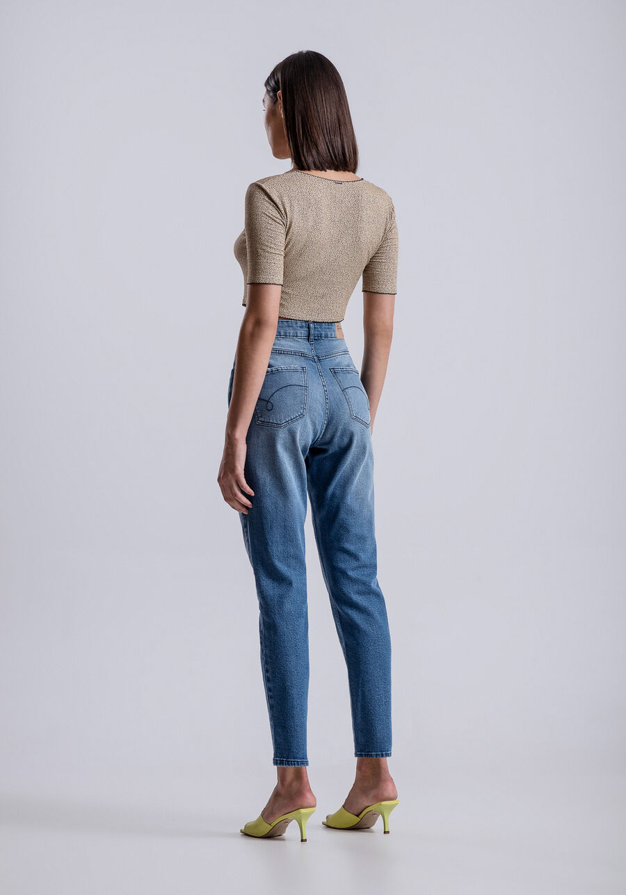 Calça Mom Cintura Super Alta com Elastano, JEANS. Calça Mom Cintura Super Alta com Elastano, JEANS, large.