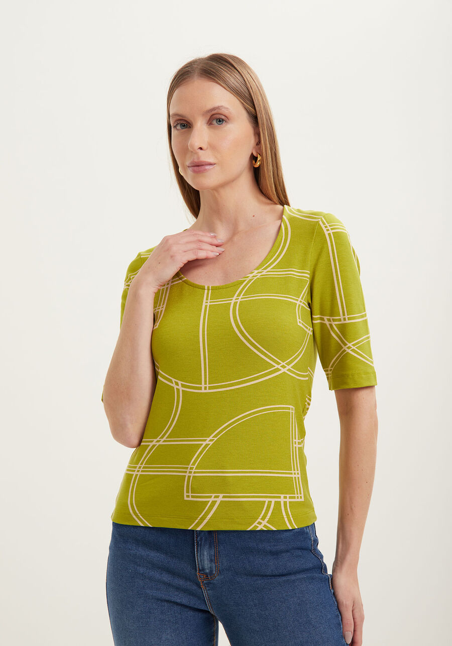 Blusa De Mangas Médias Em Malha De Viscose Com Elastano, . Blusa De Mangas Médias Em Malha De Viscose Com Elastano, , large.