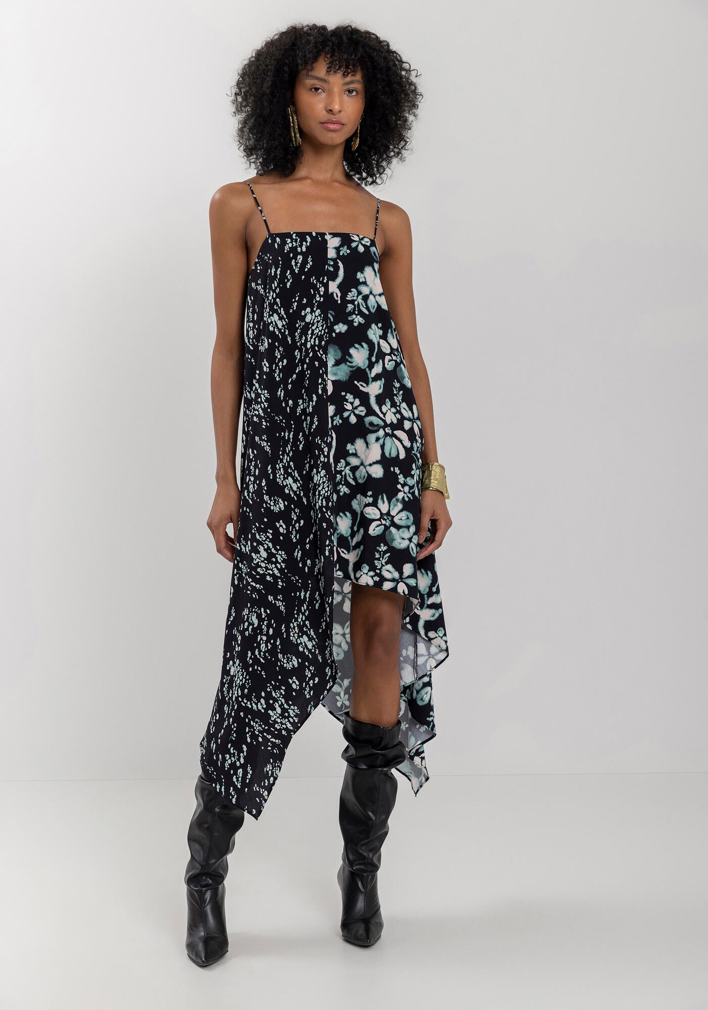 Vestido Midi De Al&ccedil;as Estampado Com Modelagem Assim&eacute;trica, , large.