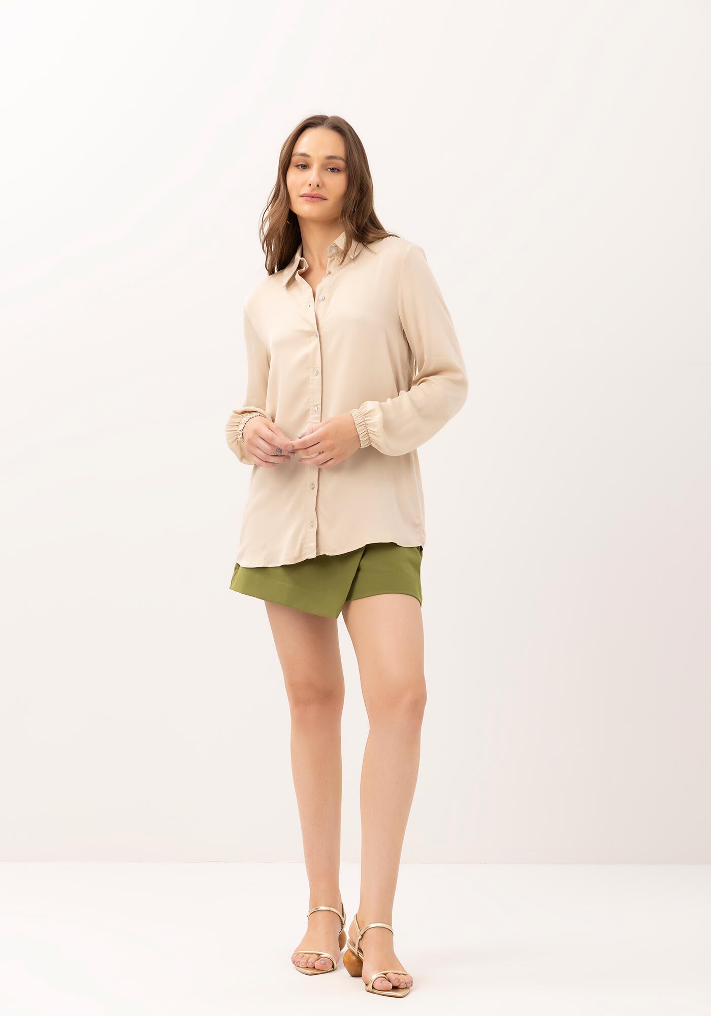 Camisa Manga Longa Bufante em Tecido Plano, , large.