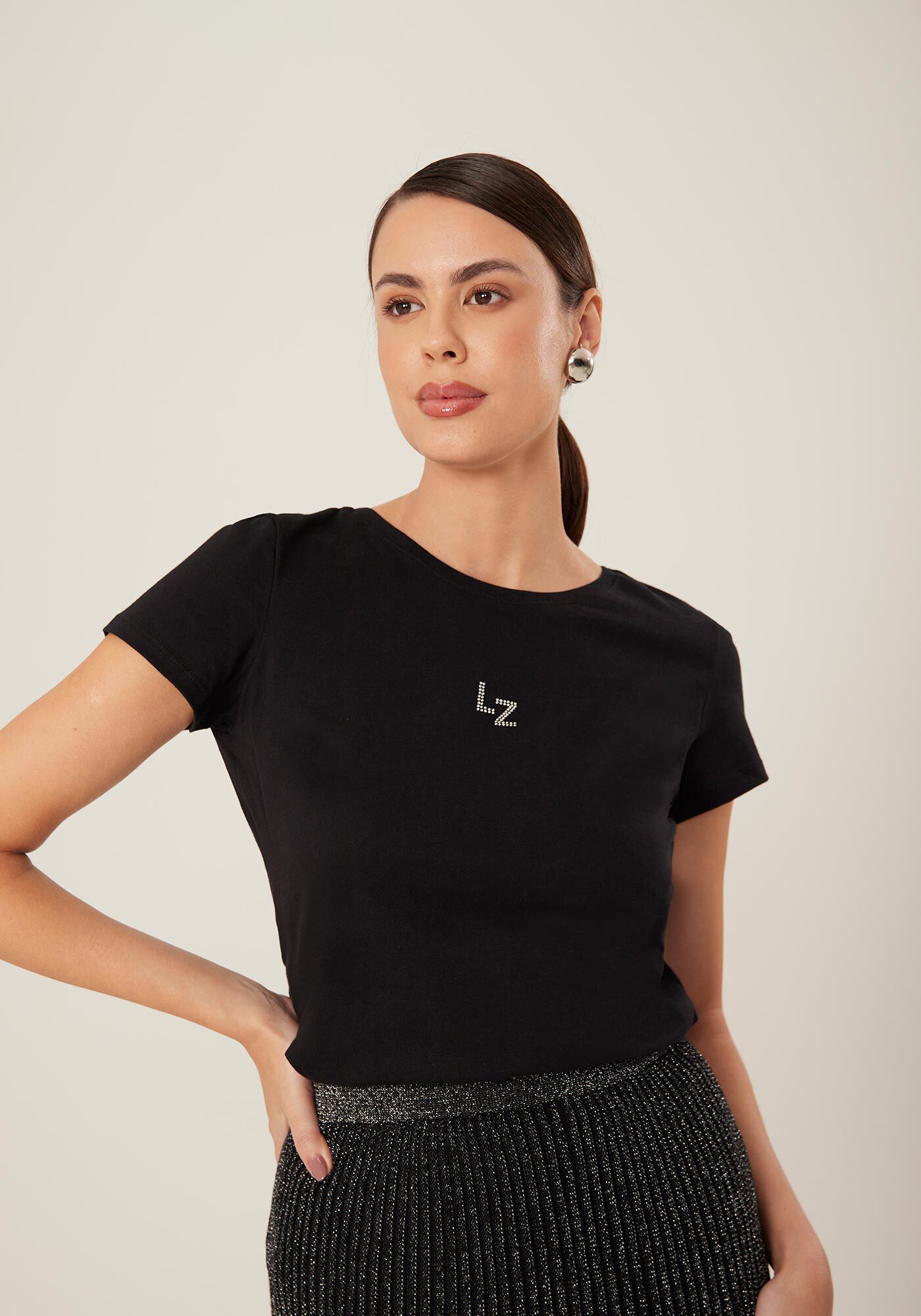 Blusa Manga Curta em Malha Prime Basic, PRETO, large.