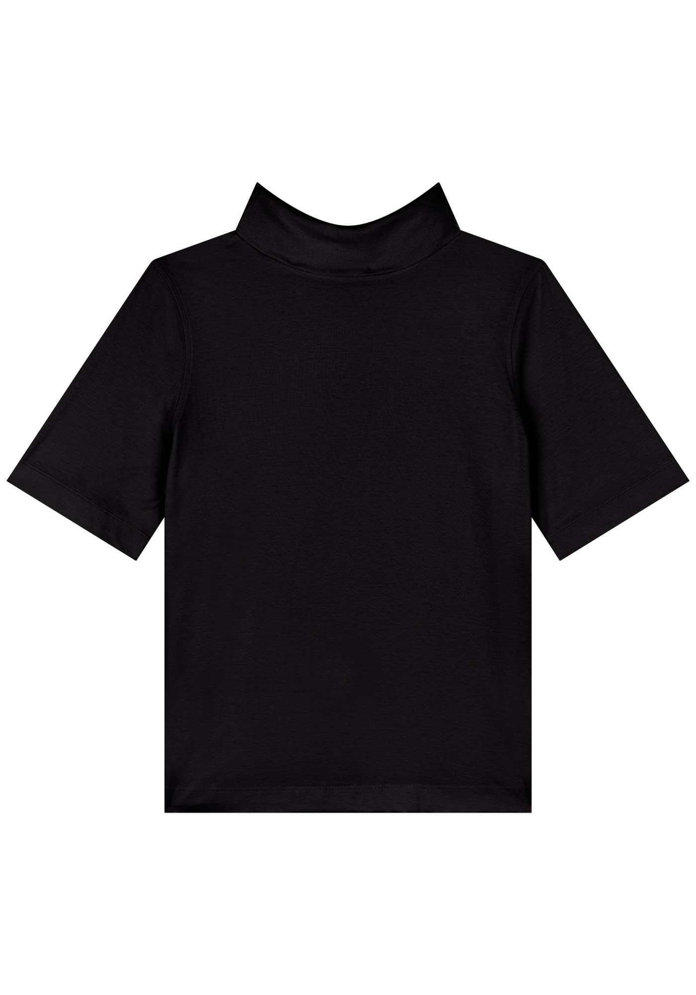 Blusa T-shirt Com Gola Alta Em Malha De Algod&atilde;o Penteado, , large.