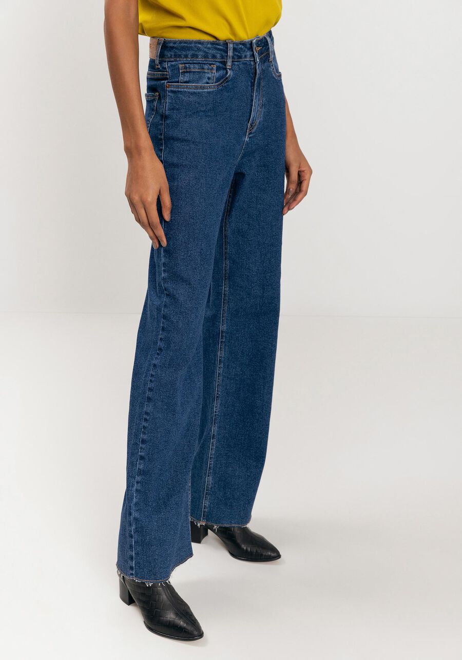 Calça Jeans Wide Leg Comfort Com Cintura Alta E Elastano, . Calça Jeans Wide Leg Comfort Com Cintura Alta E Elastano, , large.