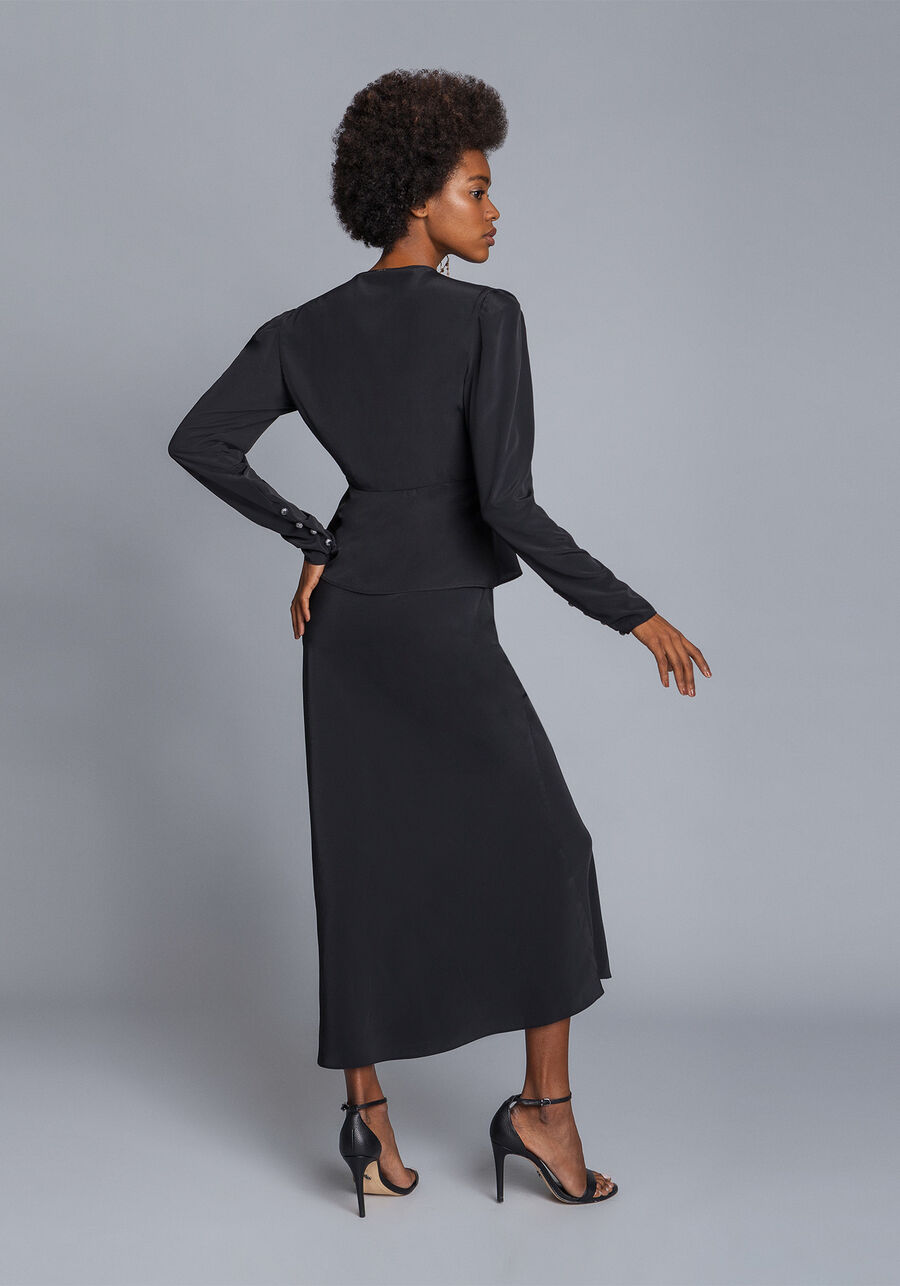 Saia Mídi Cintura Alta, PRETO. Saia Mídi Cintura Alta, PRETO, large.