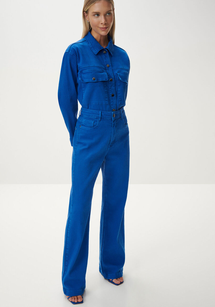 Calça Cotelê Wide Leg com Cintura Super Alta, AZUL BLUE BELL. Calça Cotelê Wide Leg com Cintura Super Alta, AZUL BLUE BELL, large.