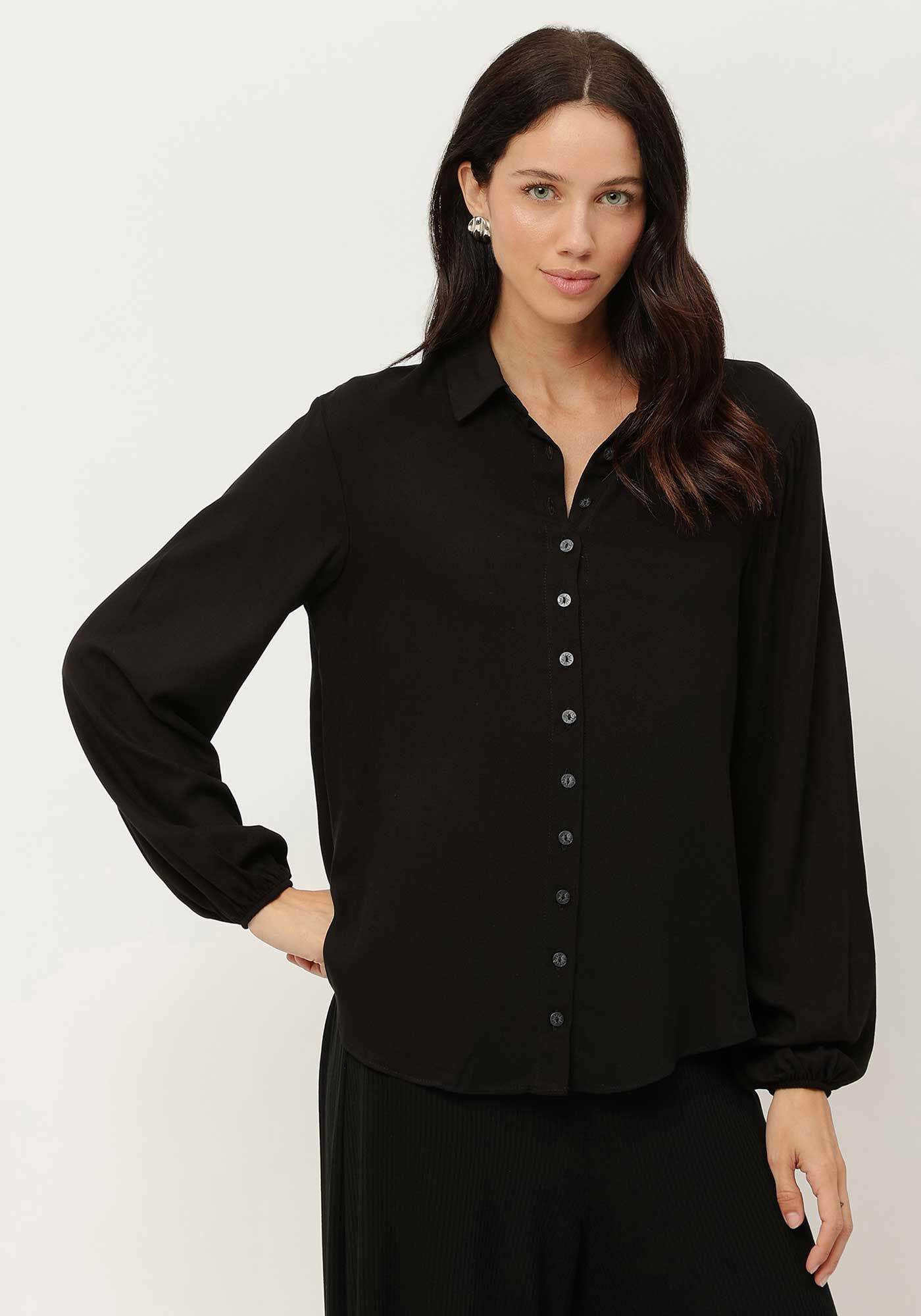 Camisa Manga Longa Bufante em Crepe, , large.