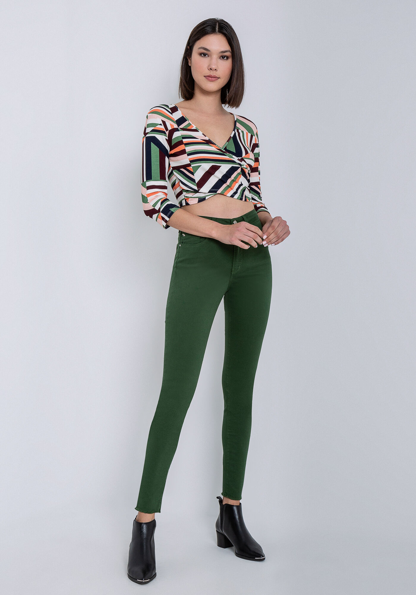 Blusa Cropped Manga 3/4 Transpassada, PIPA, large.