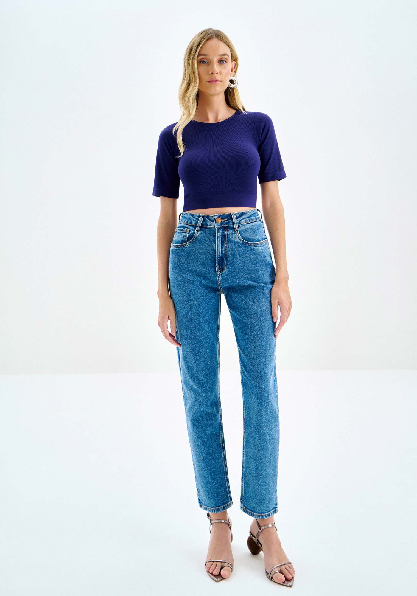 Cal&ccedil;a Jeans Mom Cropped Cintura Alta Comfort, , large.