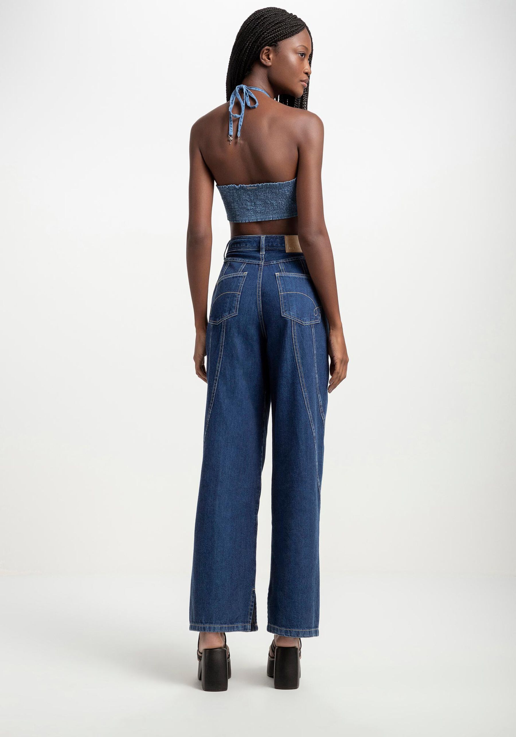 Calça Jeans Wide Leg com Pespontos, JEANS. Calça Jeans Wide Leg com Pespontos, JEANS, large.