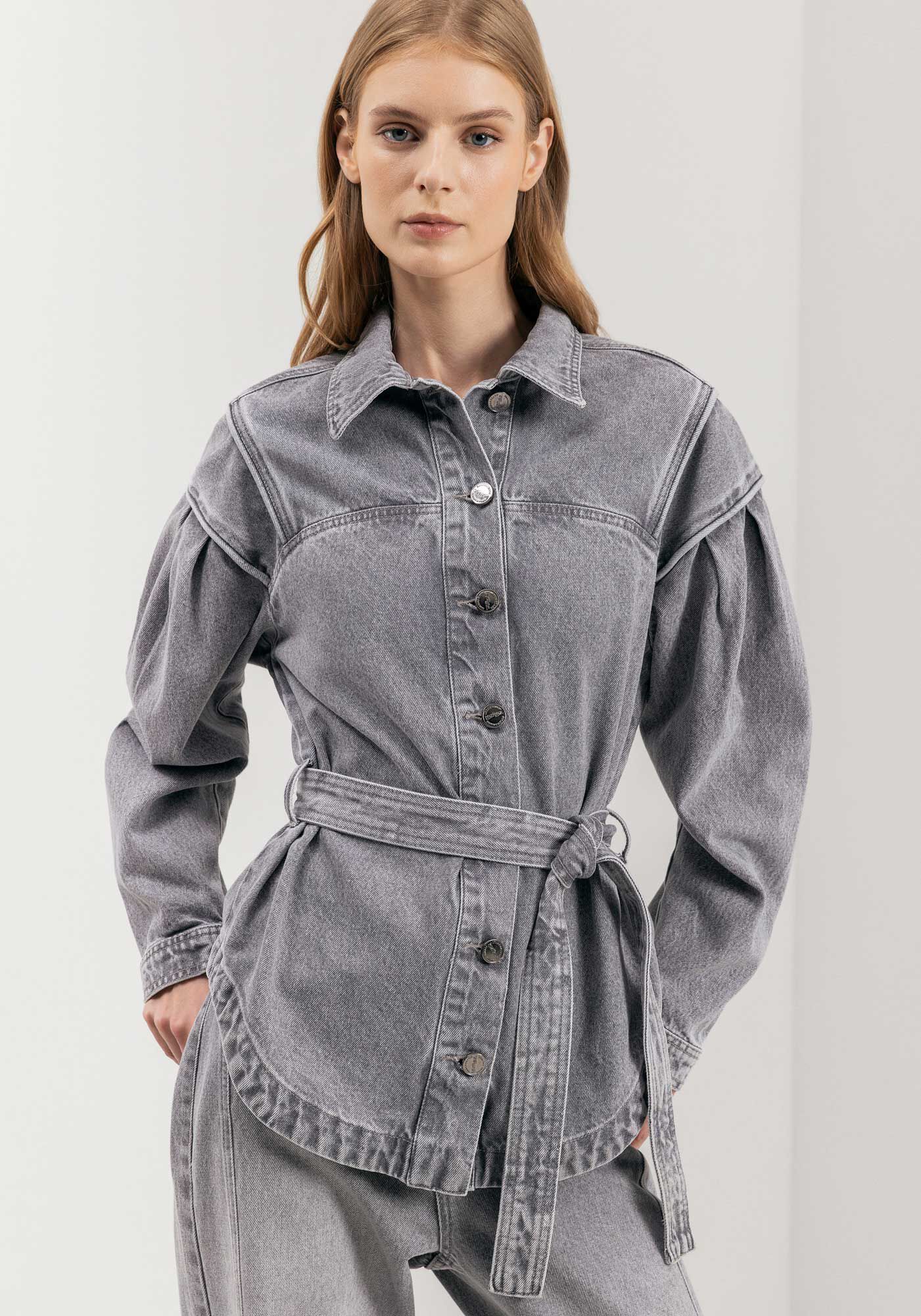 Jaqueta Jeans Com Gola e Bot&otilde;es Denim Gray, , large.