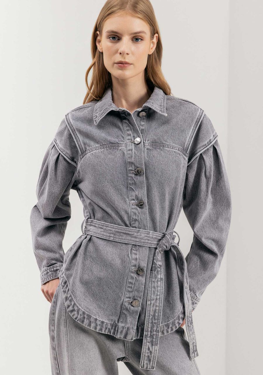 Jaqueta Jeans Com Gola e Botões Denim Gray, . Jaqueta Jeans Com Gola e Botões Denim Gray, , large.