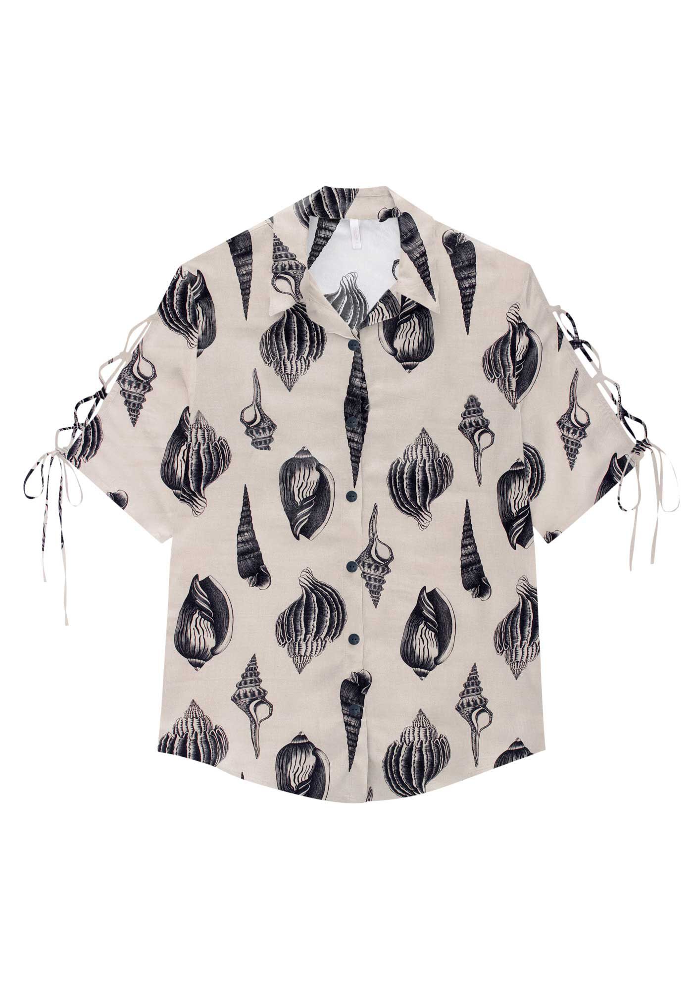 Camisa Manga Curta Viscose com Lace Up, , large.