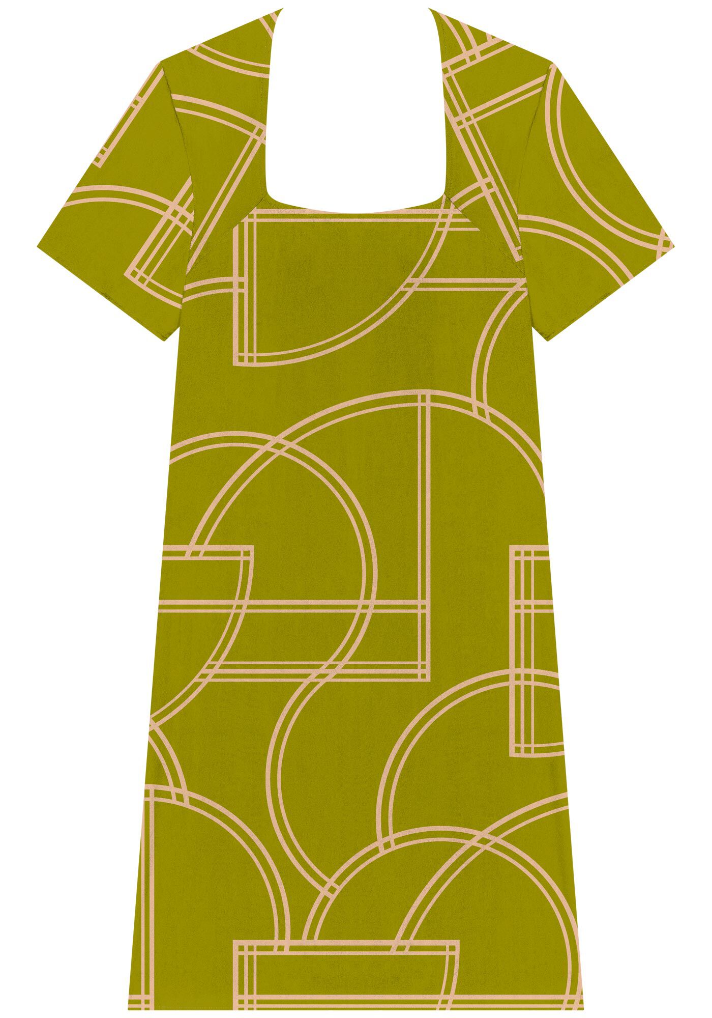 Vestido Curto Estampado De Mangas Com Decote Quadrado, , large.