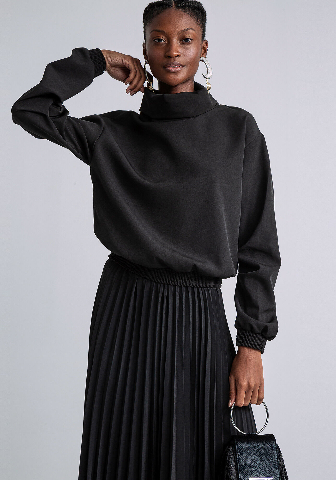 Saia M&iacute;di Plissada Estampa, PRETO, large.