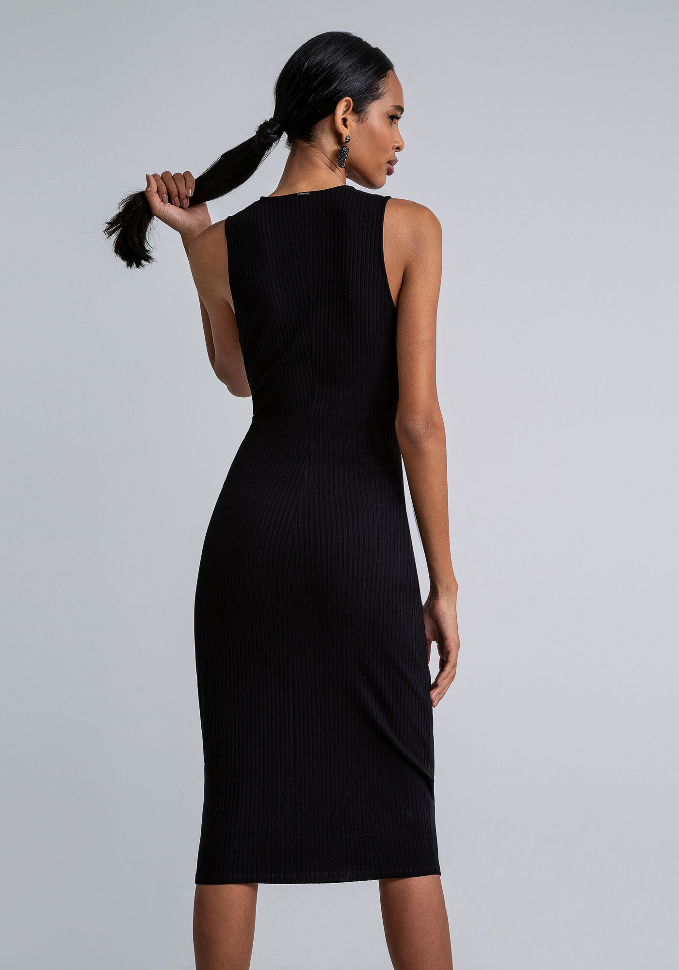 Vestido Midi Justo Decote V Lez a Lez