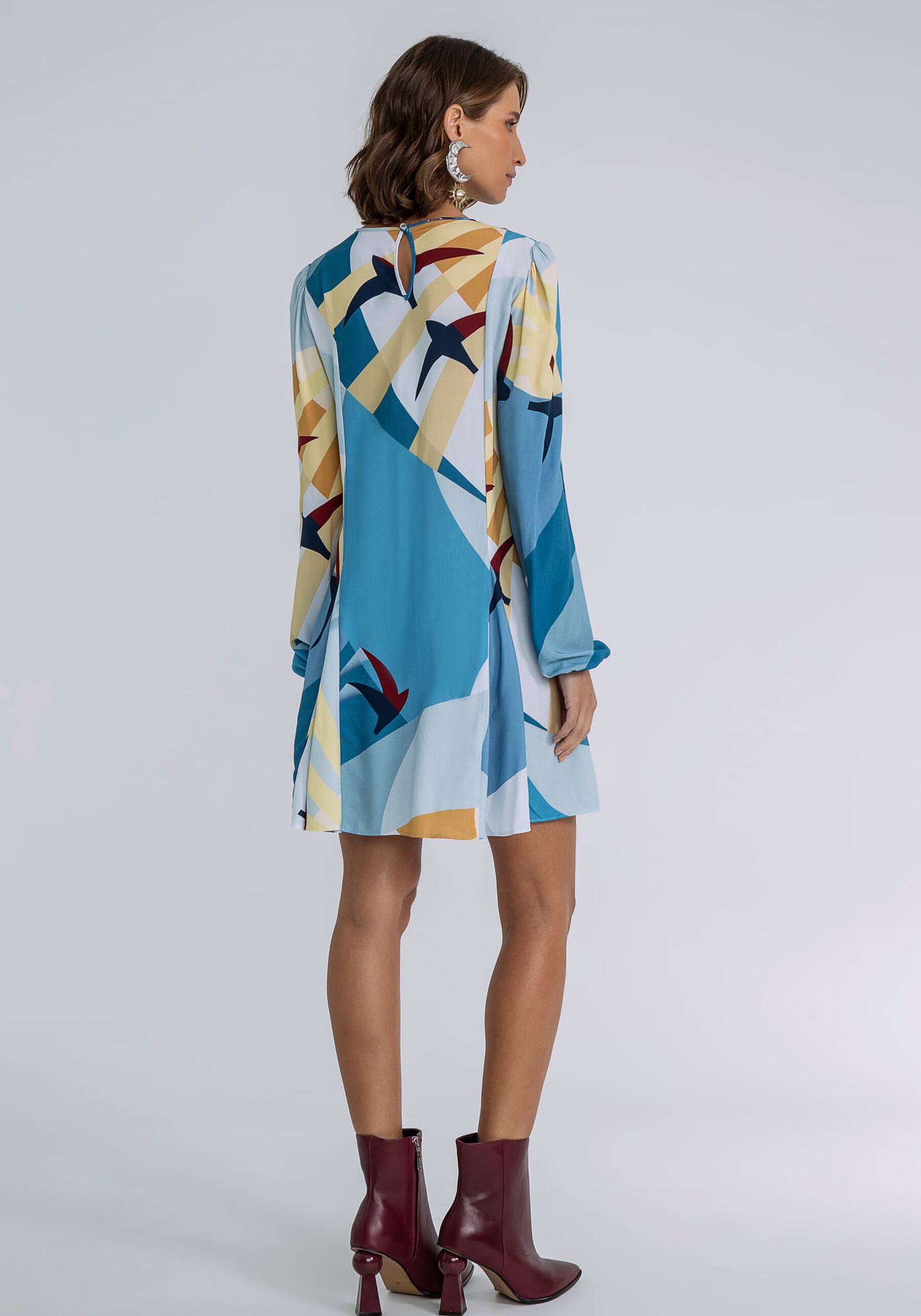 Vestido Estampado Manga Longa Faixa, MIGRACAO. Vestido Estampado Manga Longa Faixa, MIGRACAO, large.