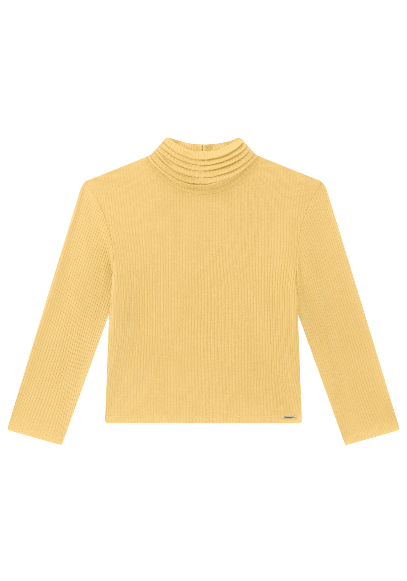 Blusa Manga 3/4 Canelada com Gola Alta, BEGE MAISEIDY, large.