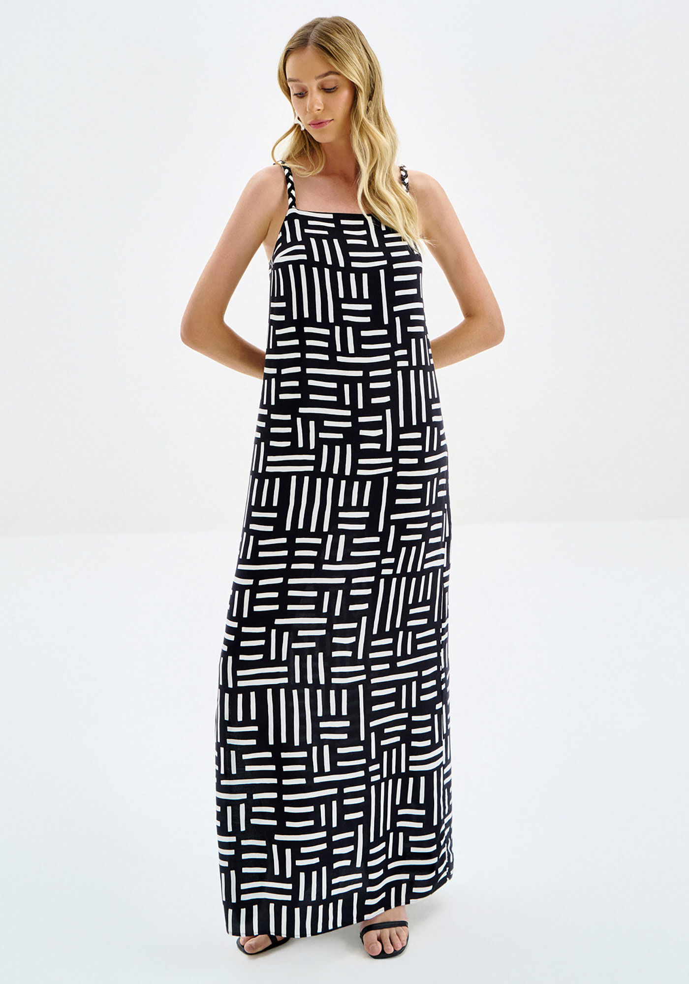 Vestido Midi Ch&aacute; em Viscose Estampado com Cinto, , large.