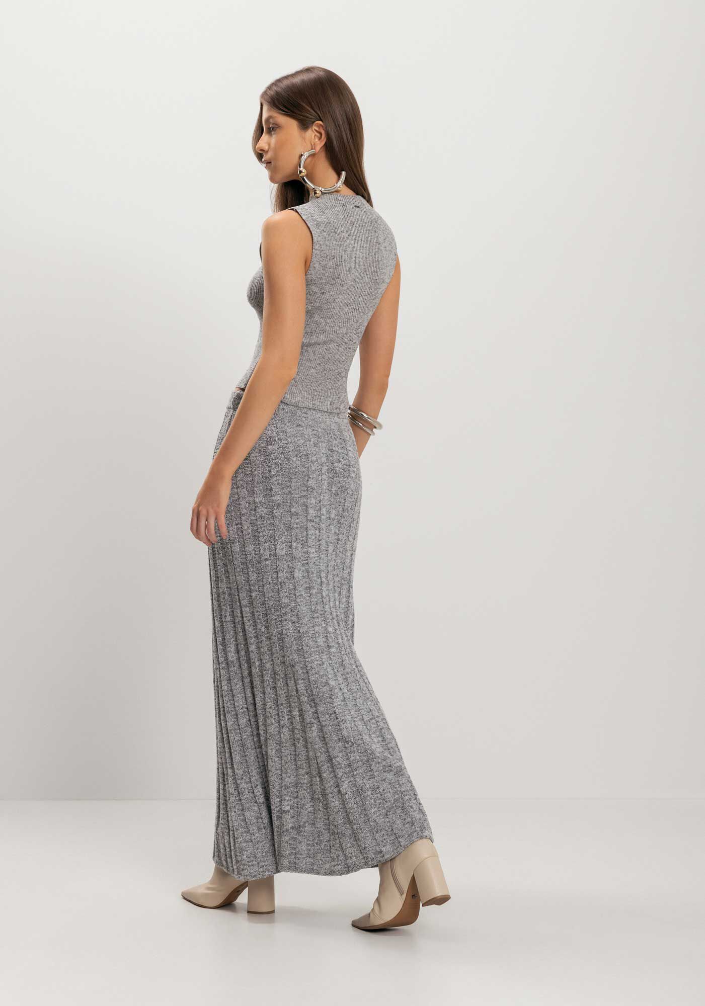 Saia Longa De Tric&ocirc; Com Cintura M&eacute;dia, , large.