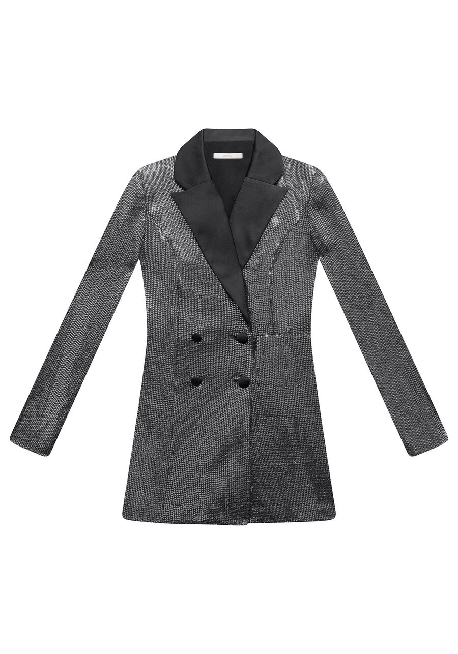 Macacão Blazer Curto de Paetê Glam, PRETO. Macacão Blazer Curto de Paetê Glam, PRETO, large.