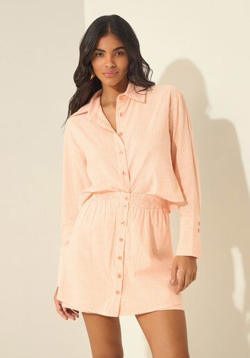 Camisa De Mangas Longas Em Tecido Listrado, LARANJA SUMMERTIME. Camisa De Mangas Longas Em Tecido Listrado, LARANJA SUMMERTIME, large.