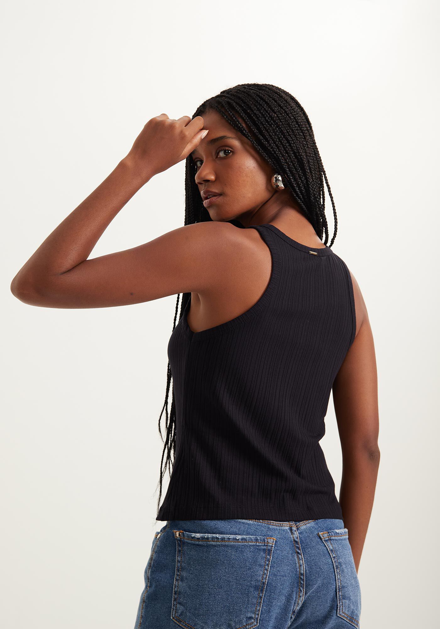 Blusa Regata De Al&ccedil;as Em Malha Canelada Com Strass, , large.