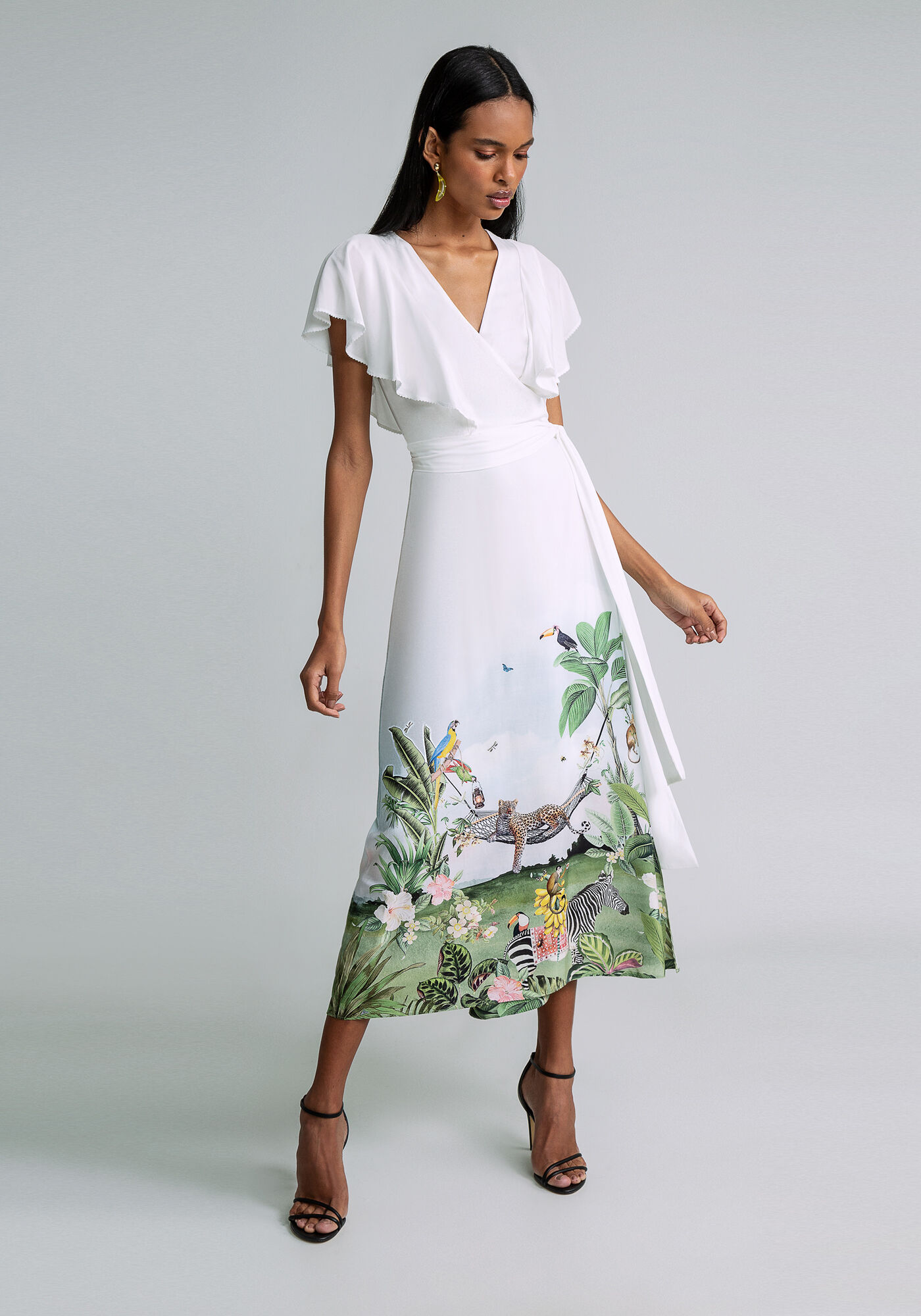 Vestido Midi Babado Mangas Estampado Lez a Lez