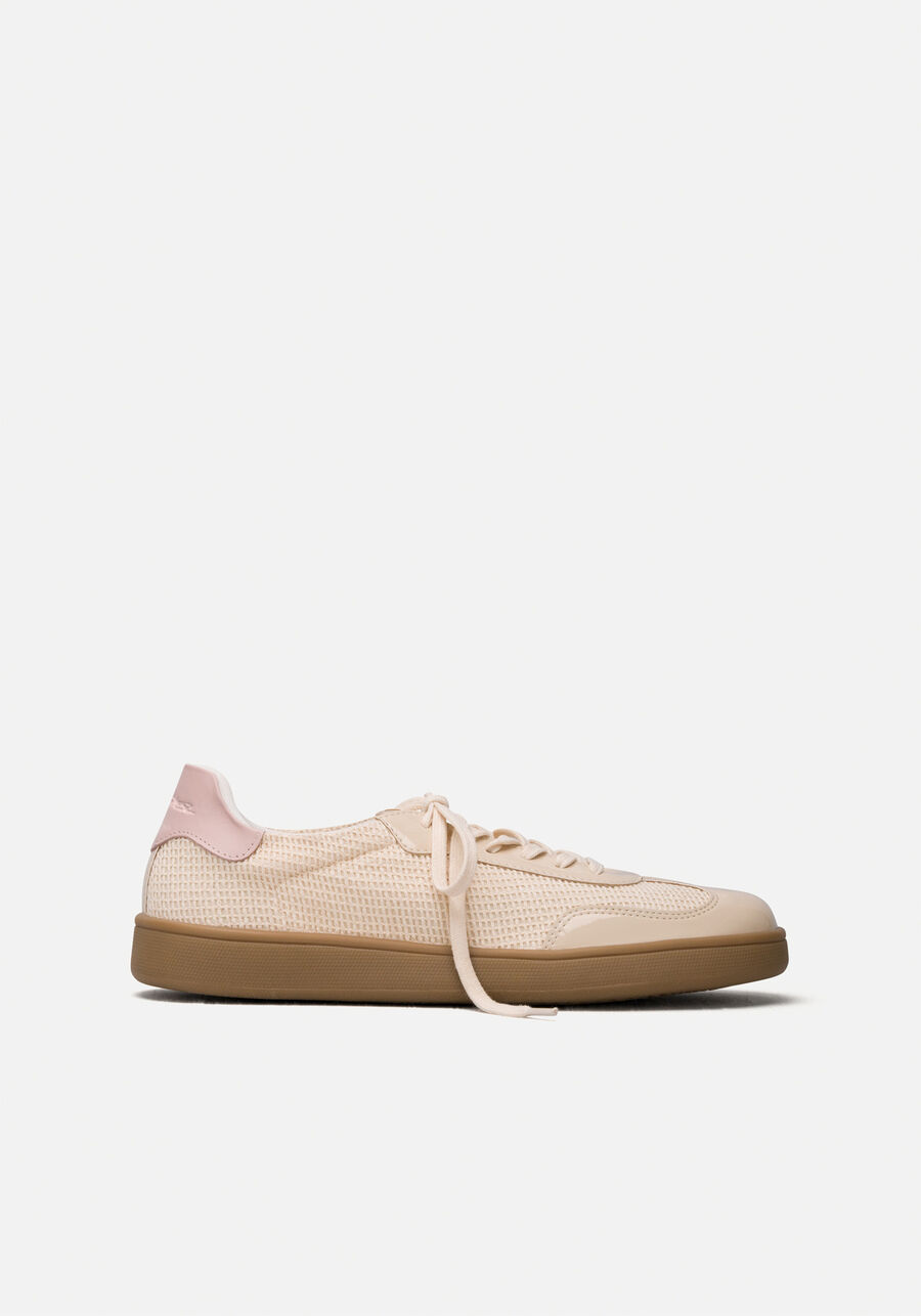 Tênis Feminino Em Tela Natural Com Recortes, BEGE ALHAMBRA. Tênis Feminino Em Tela Natural Com Recortes, BEGE ALHAMBRA, large.