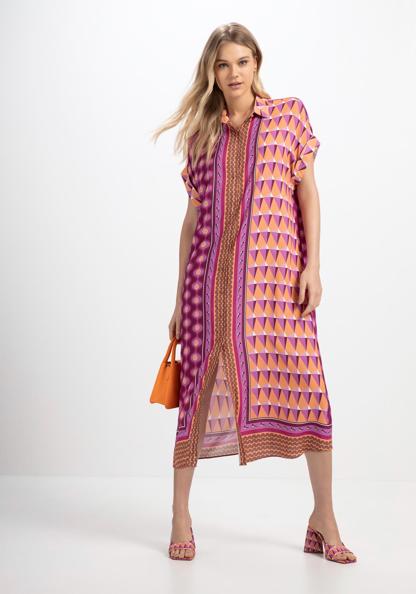 Vestido Midi Chemise Estampado com Cinto, ICEBERG, large.