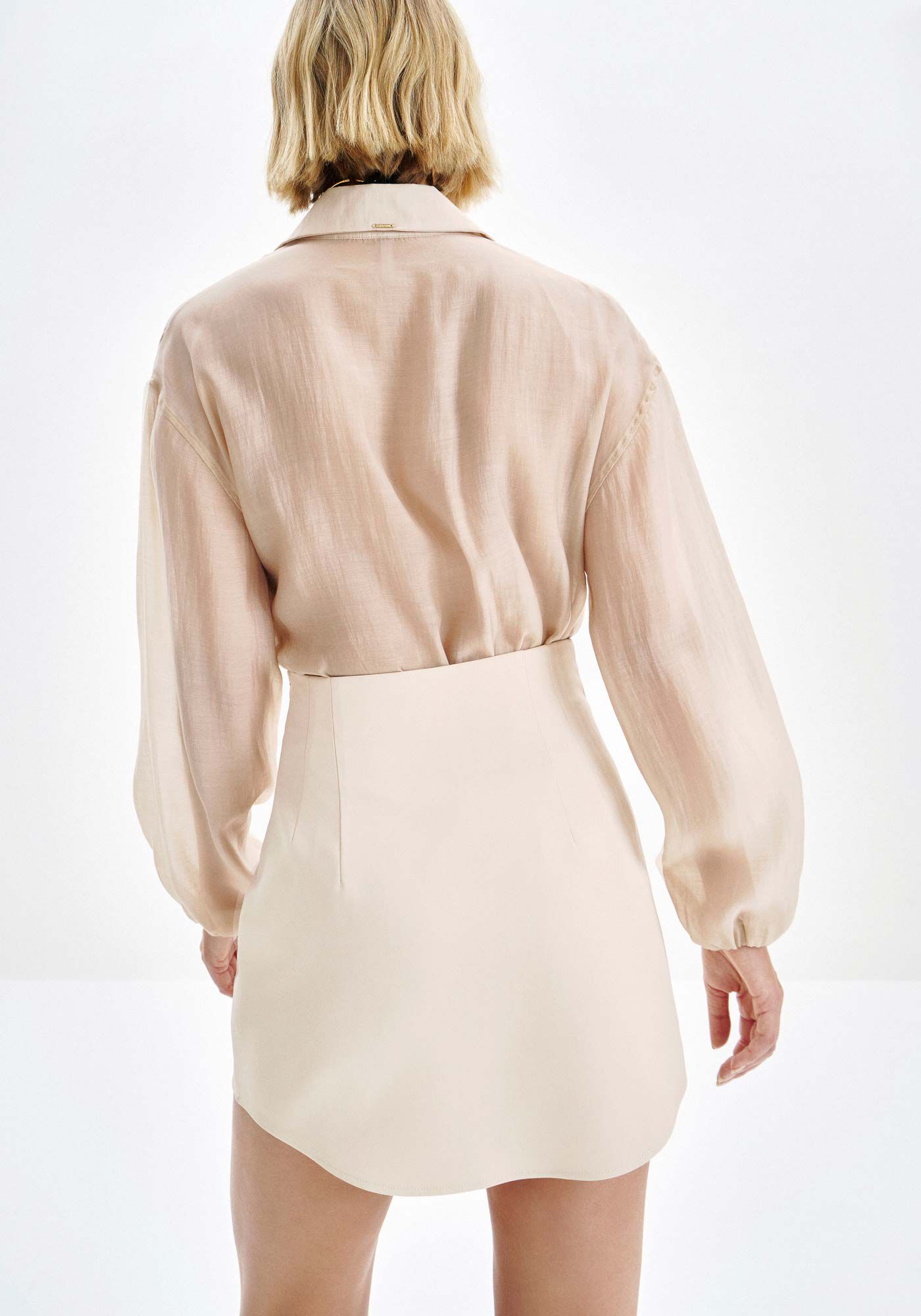 Camisa Alongada em Tecido Lyocel com Transpar&ecirc;ncia, , large.