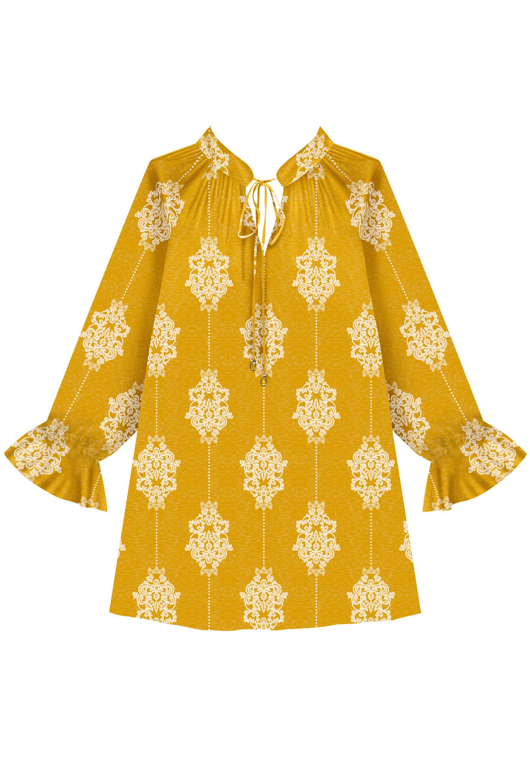 Vestido Curto Estampado Em Viscose Com Amarração Frontal, . Vestido Curto Estampado Em Viscose Com Amarração Frontal, , large.